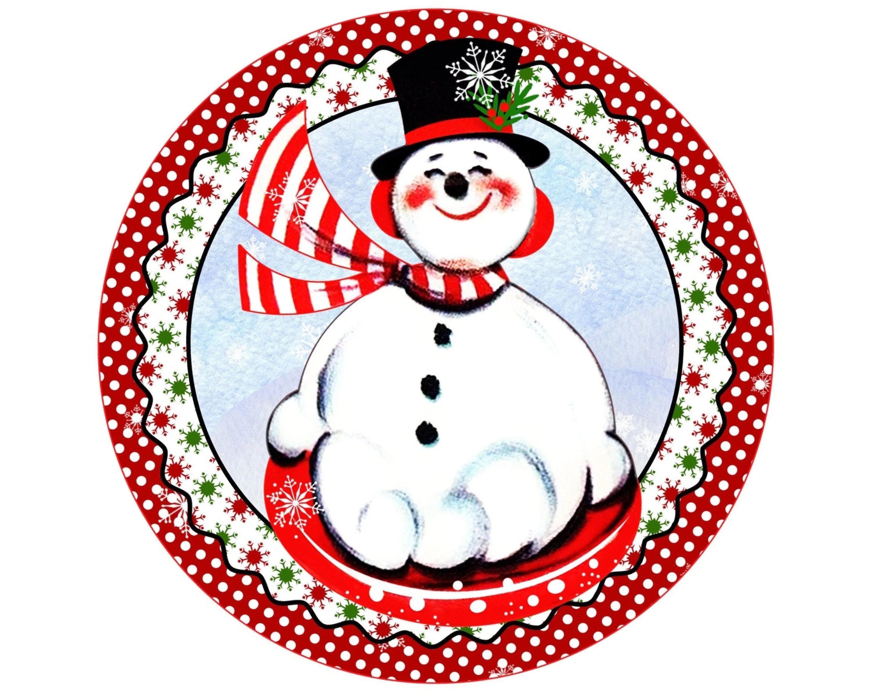 Vintage Snowman Sledding Christmas wreath sign, Polka Dot Vintage Snowman Wreath Attachment, Vintage Snowman collector, Snowman wall art