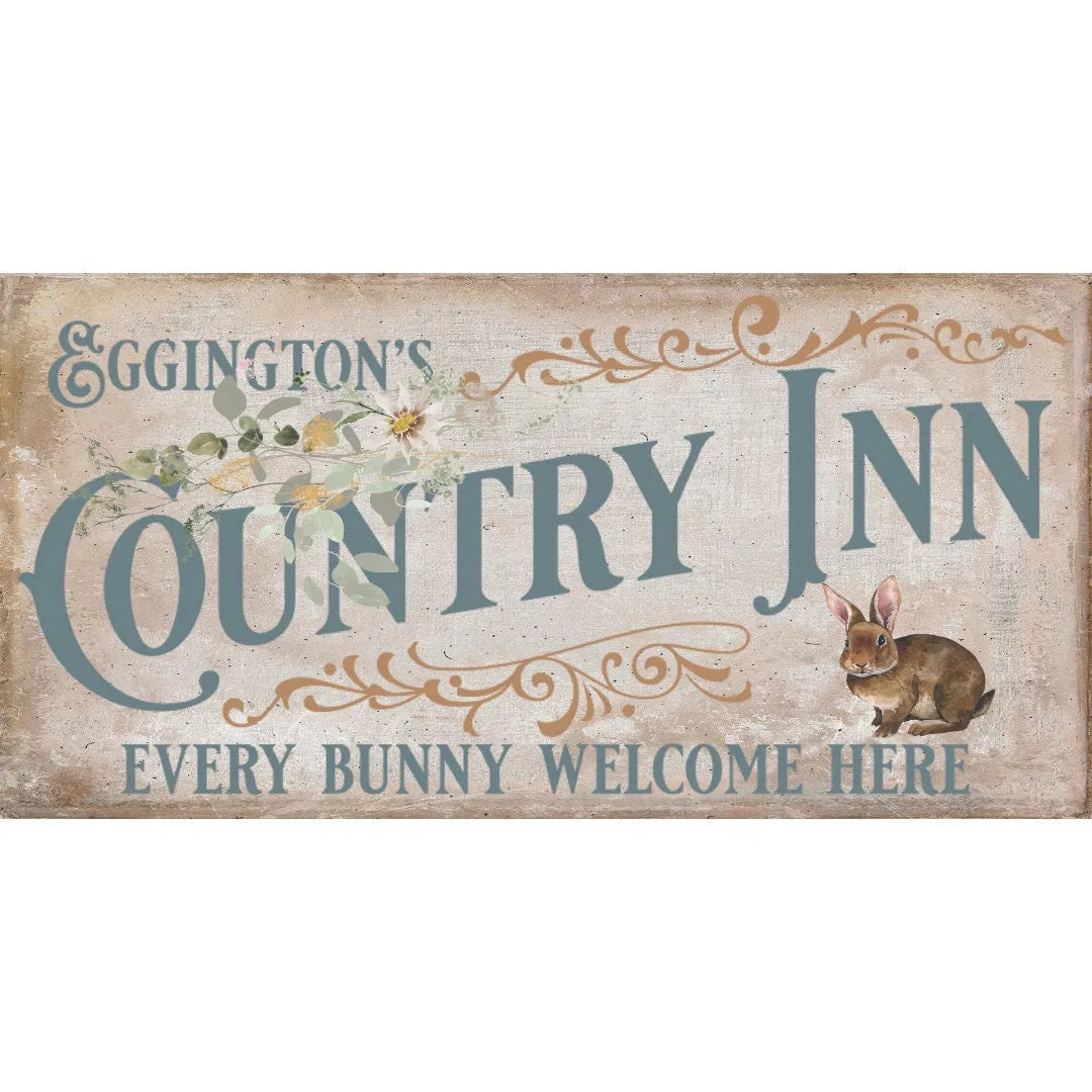 Letrero de corona de Pascua vintage con forma de matrícula de primavera y conejitos, accesorio de corona de Pascua antigua estrecha, arte de pared rústico de Pascua