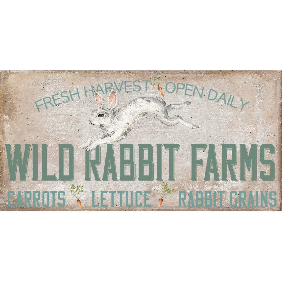 Letrero de corona con placa de matrícula de granja de conejo salvaje vintage con conejito, accesorio de corona de primavera antigua estrecha, arte de pared de primavera rústico