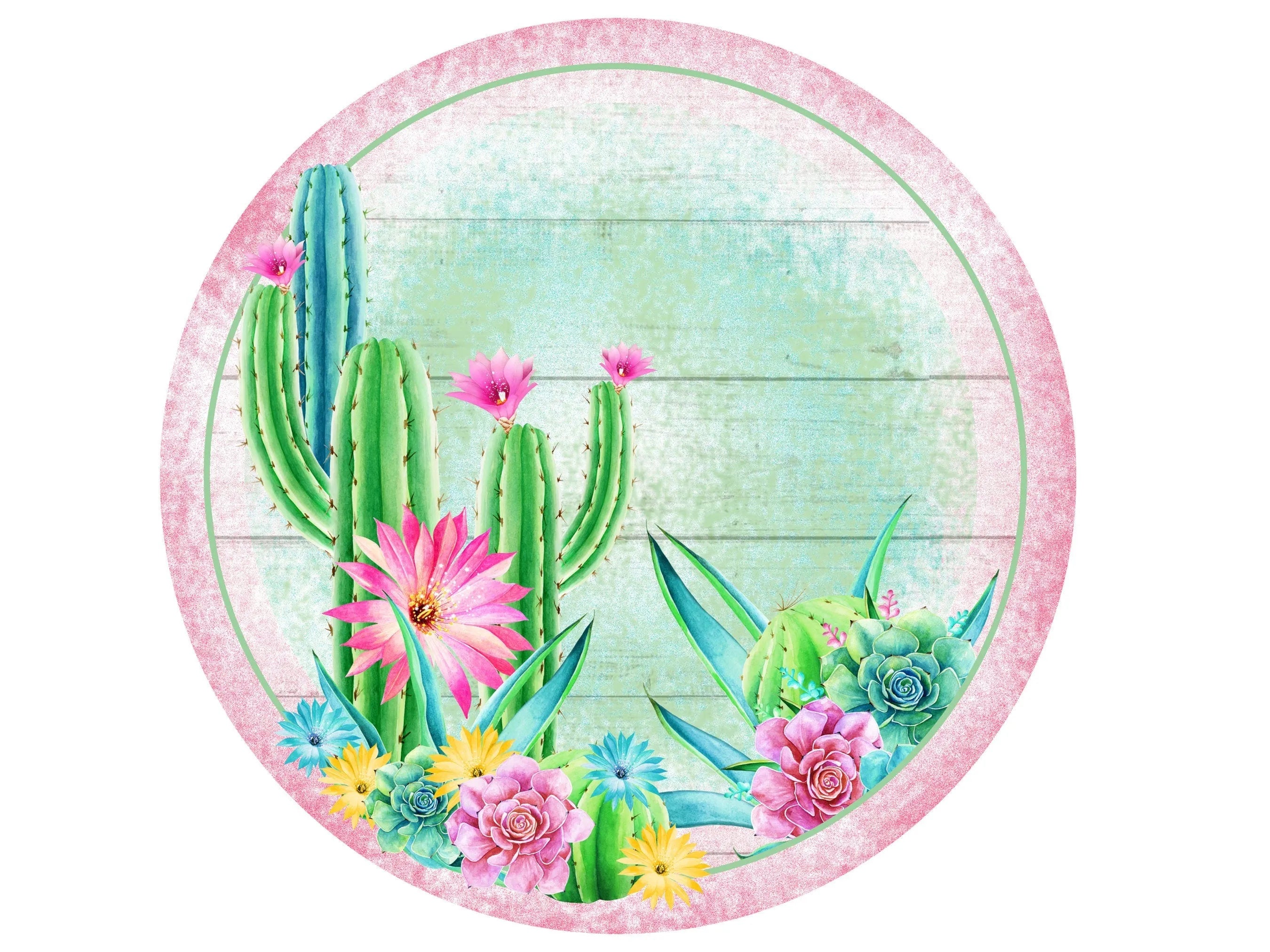 watercolor summer farmhouse cactus wreath sign, welcome cactus desert wall art, sign for cactus collector