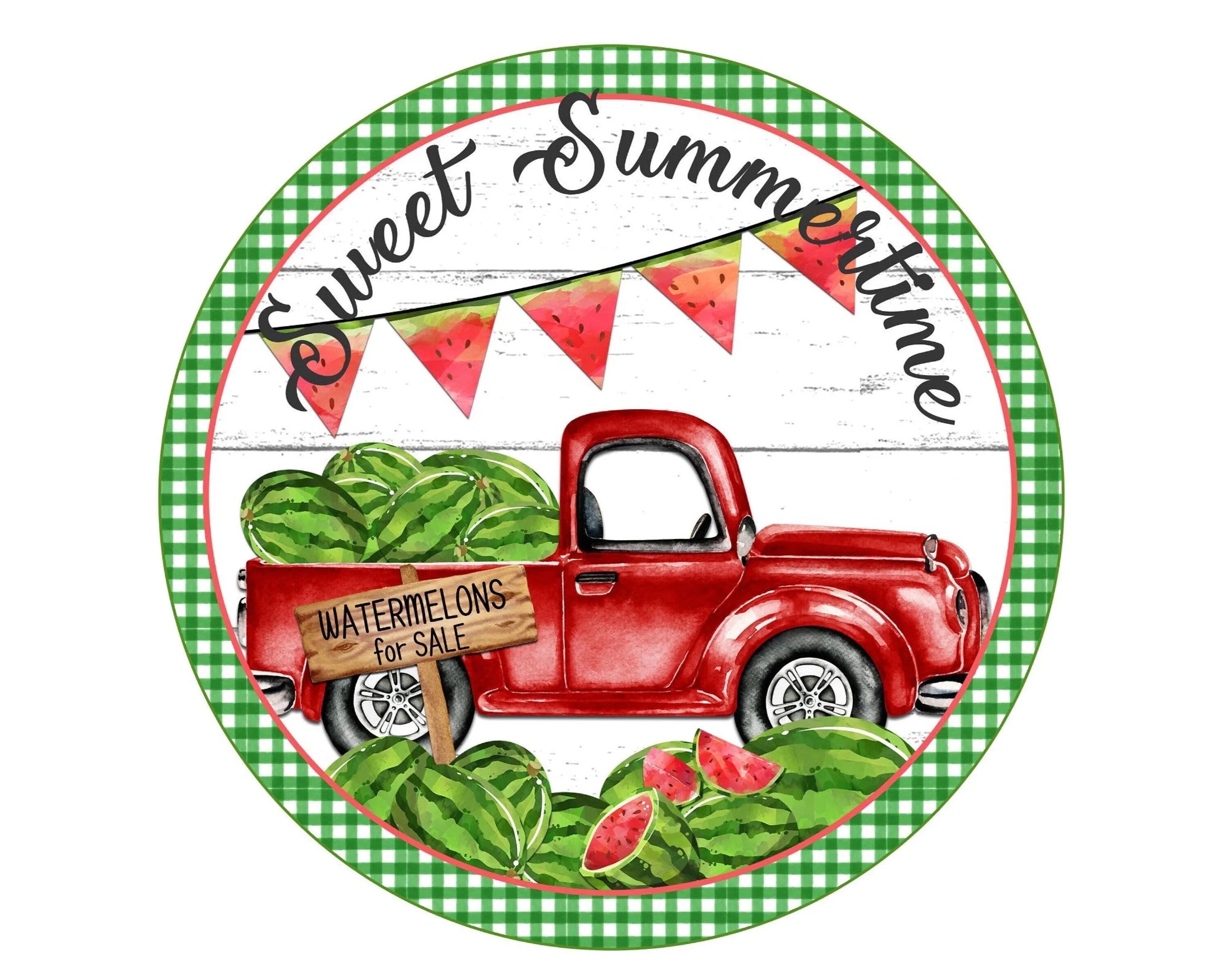 Watermelon vintage truck sign, summertime watermelon decor, watermelon collector, vintage truck collector, pool party wreath sign