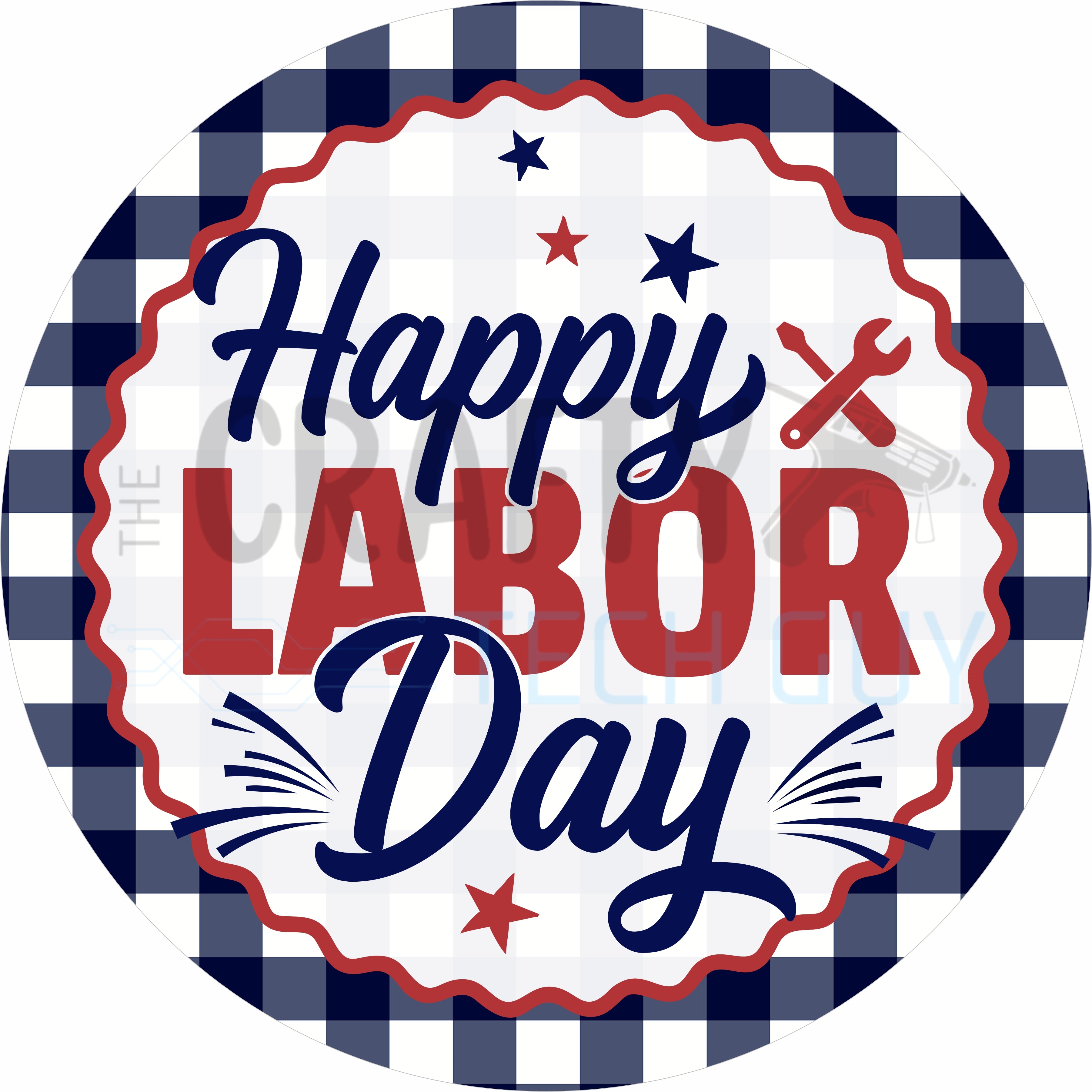 Happy Labor Day Patriotic Plaid Round Sign