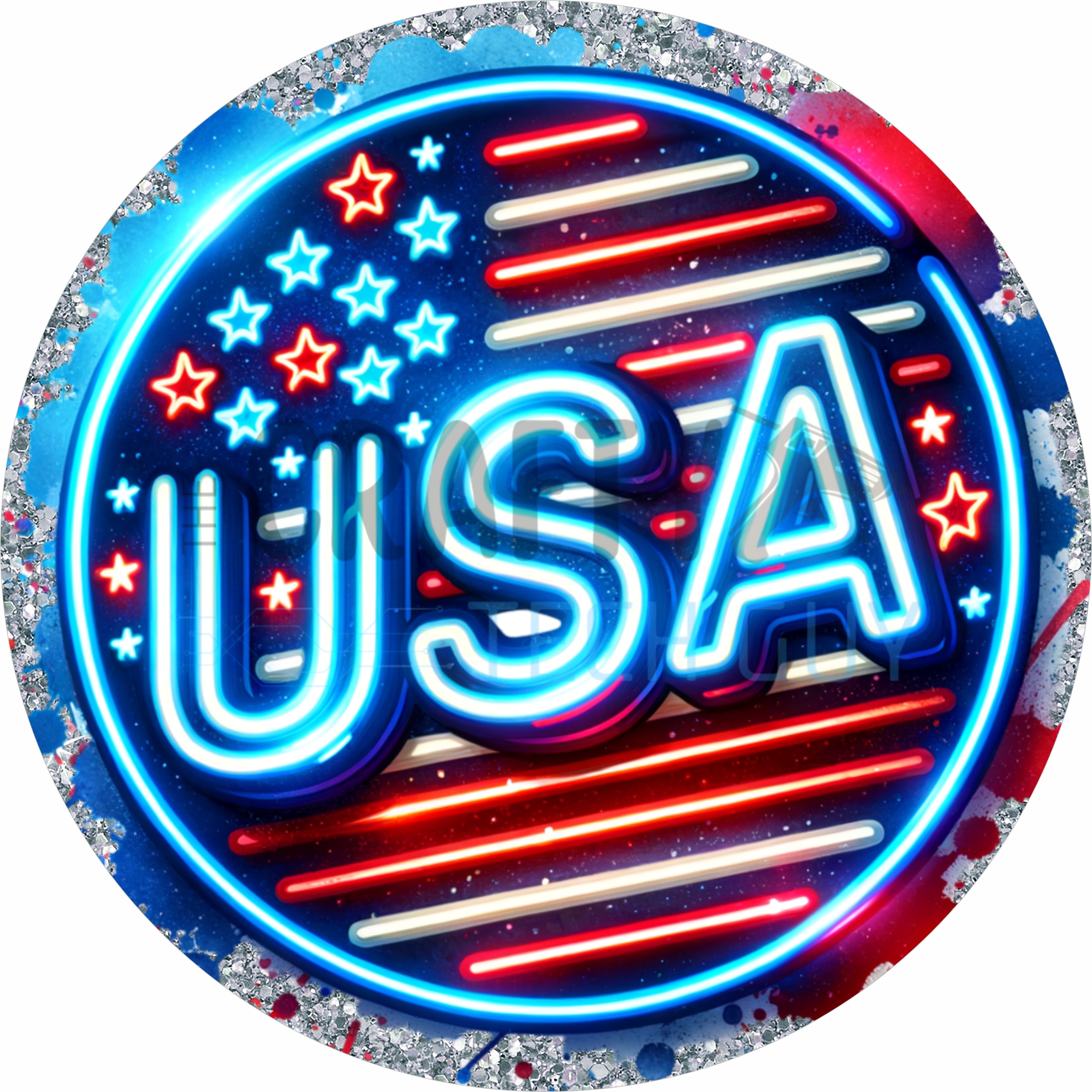 Neon USA Patriotic 4th of July Round Wreath Sign