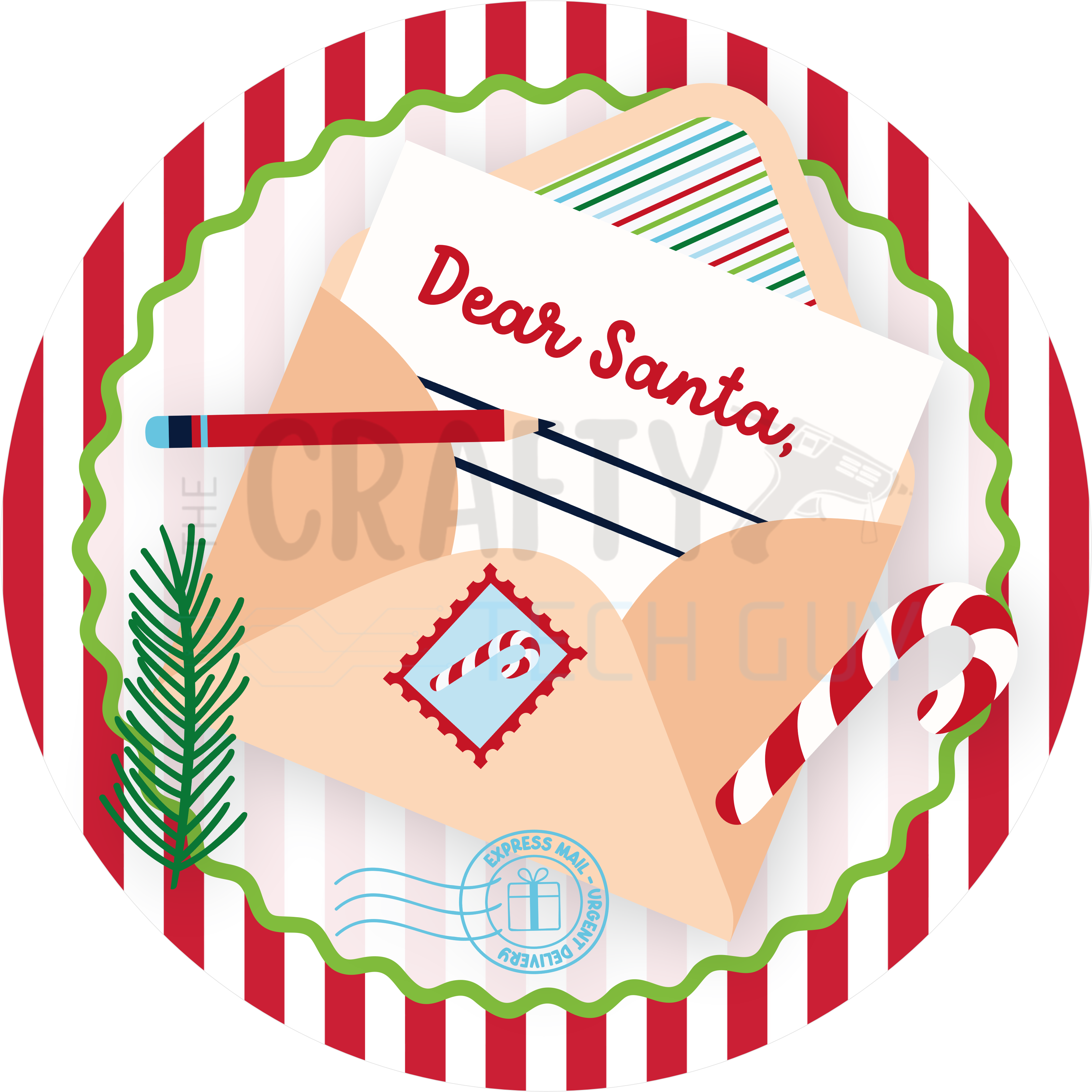 Dear Santa Christmas Letter Candy Cane Round Wreath Sign