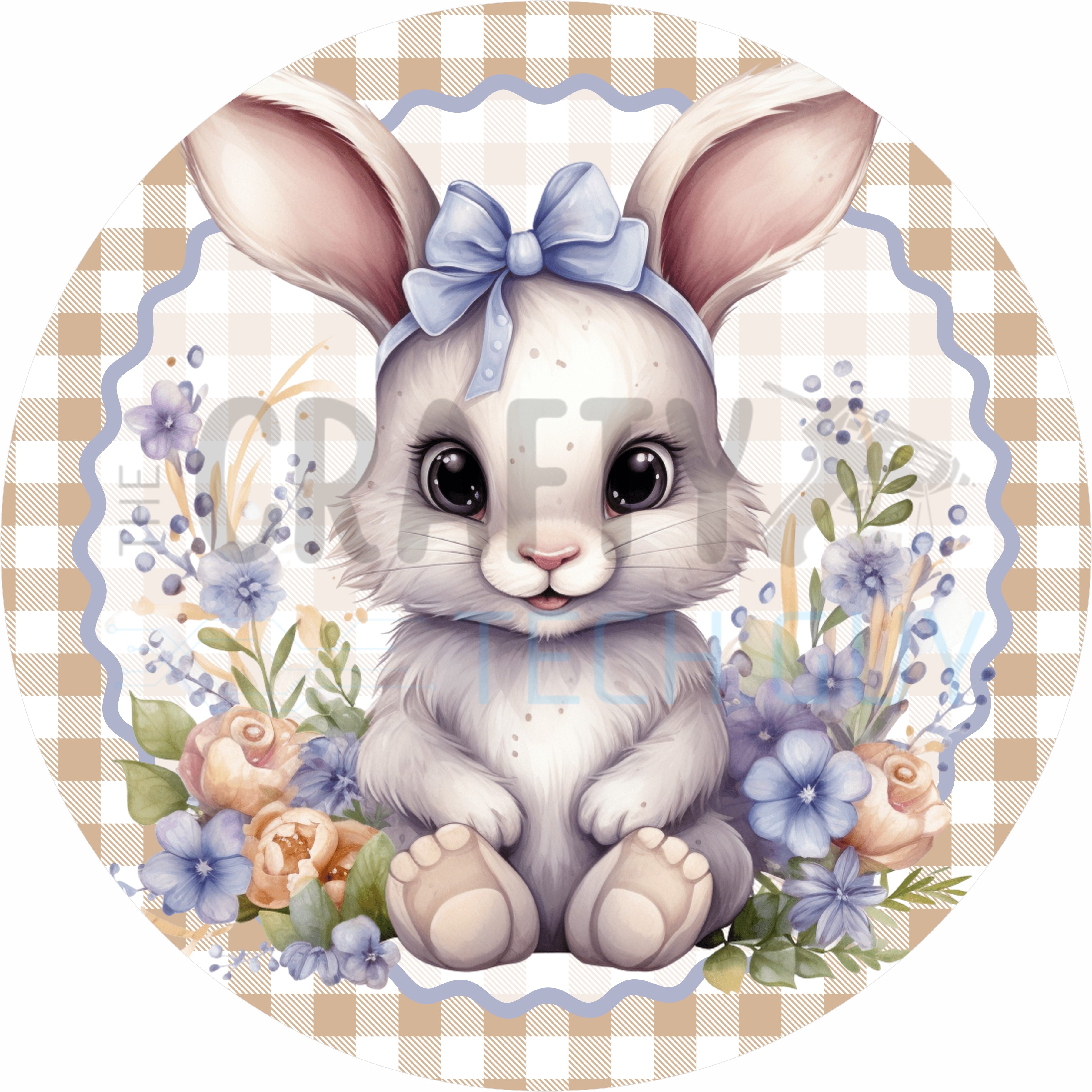 Easter Bunny Round Wreath Sign – Neutral Farmhouse Spring Bunny with Floral Decor