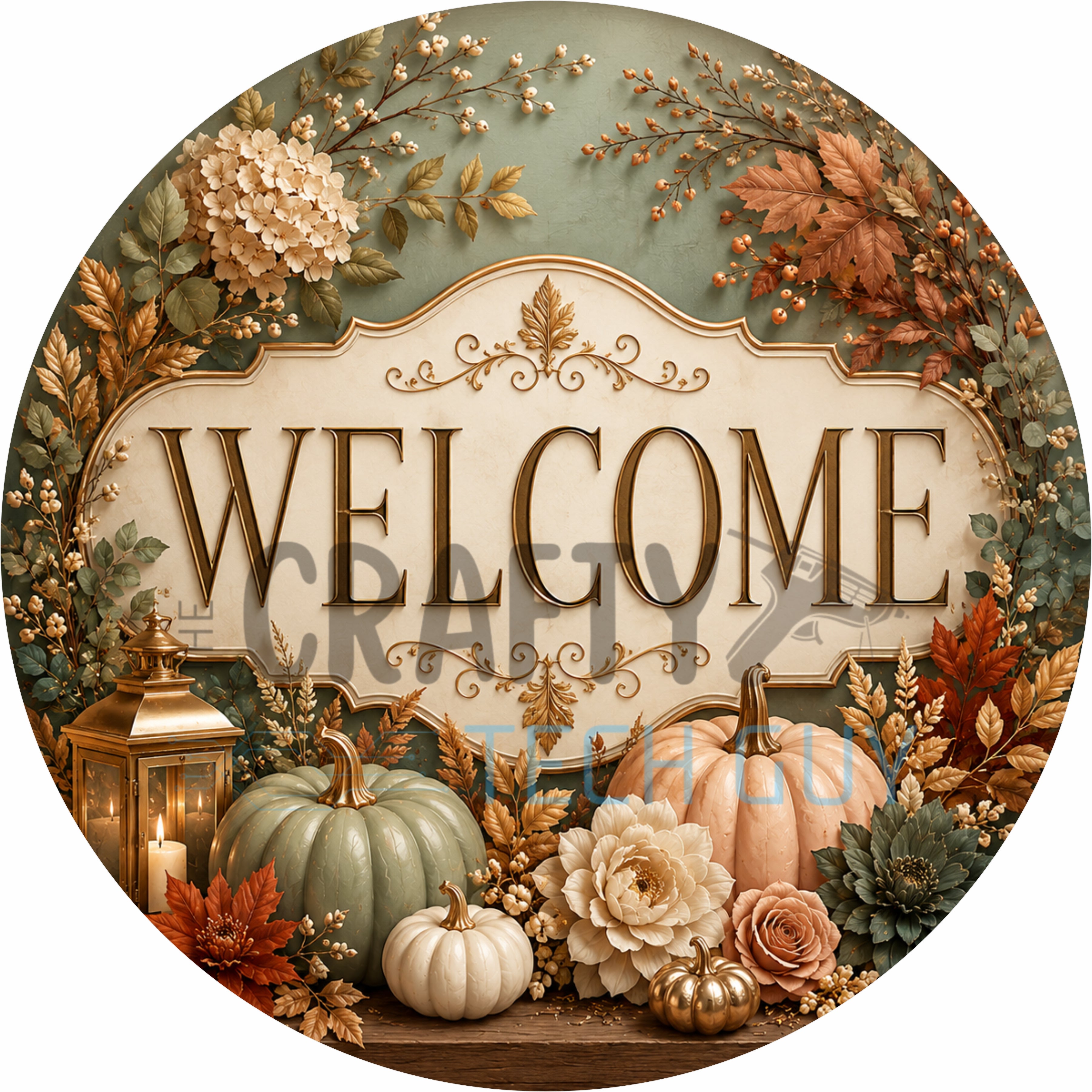 Sage Green Welcome Fall Round Wreath Sign