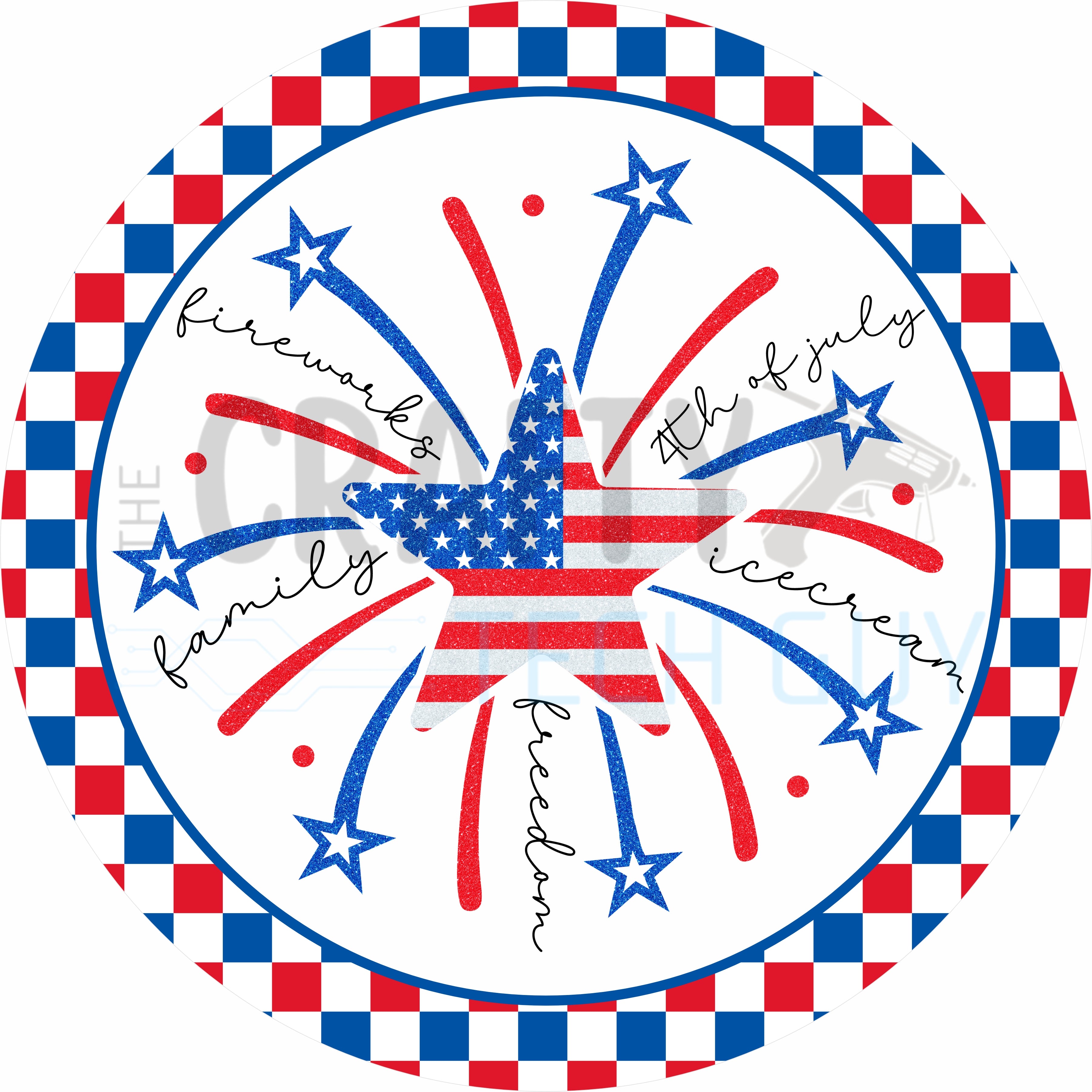 Fireworks Fourth of July Round Wreath Sign – Patriotic Americana Door Decor