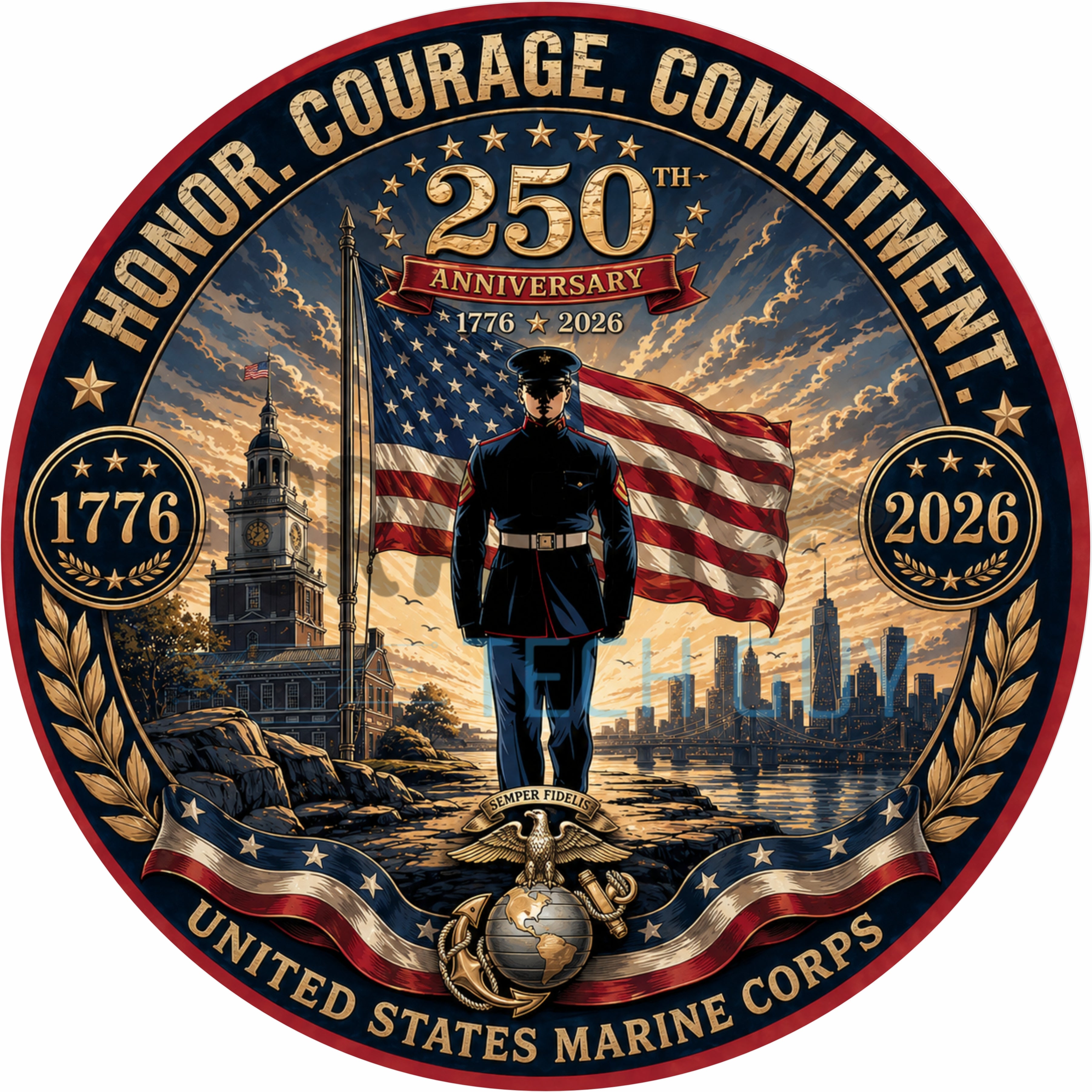250th Anniversary United States Marine Corps Round Wreath Sign