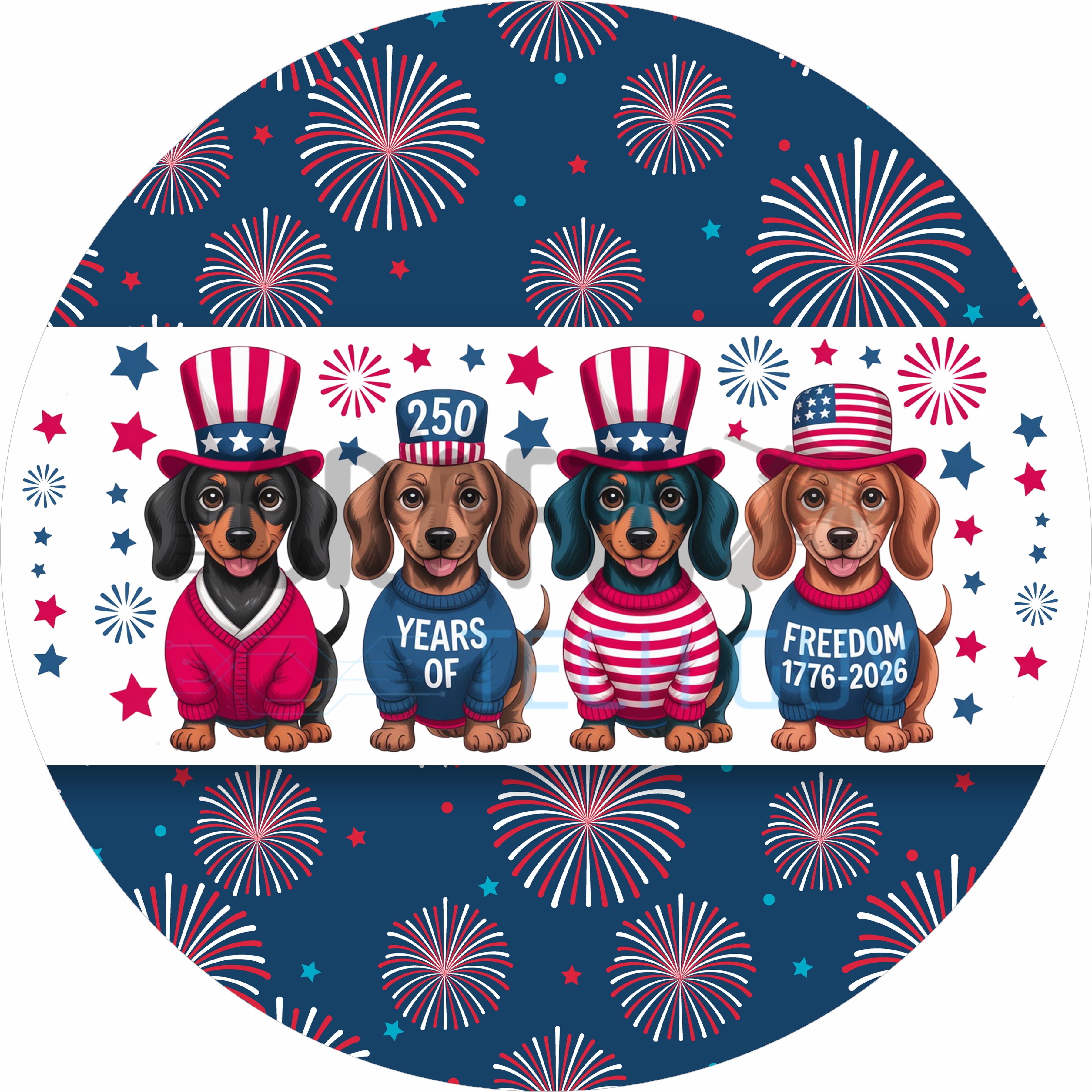 Patriotic Dachshund 4th of July Round Wreath Sign