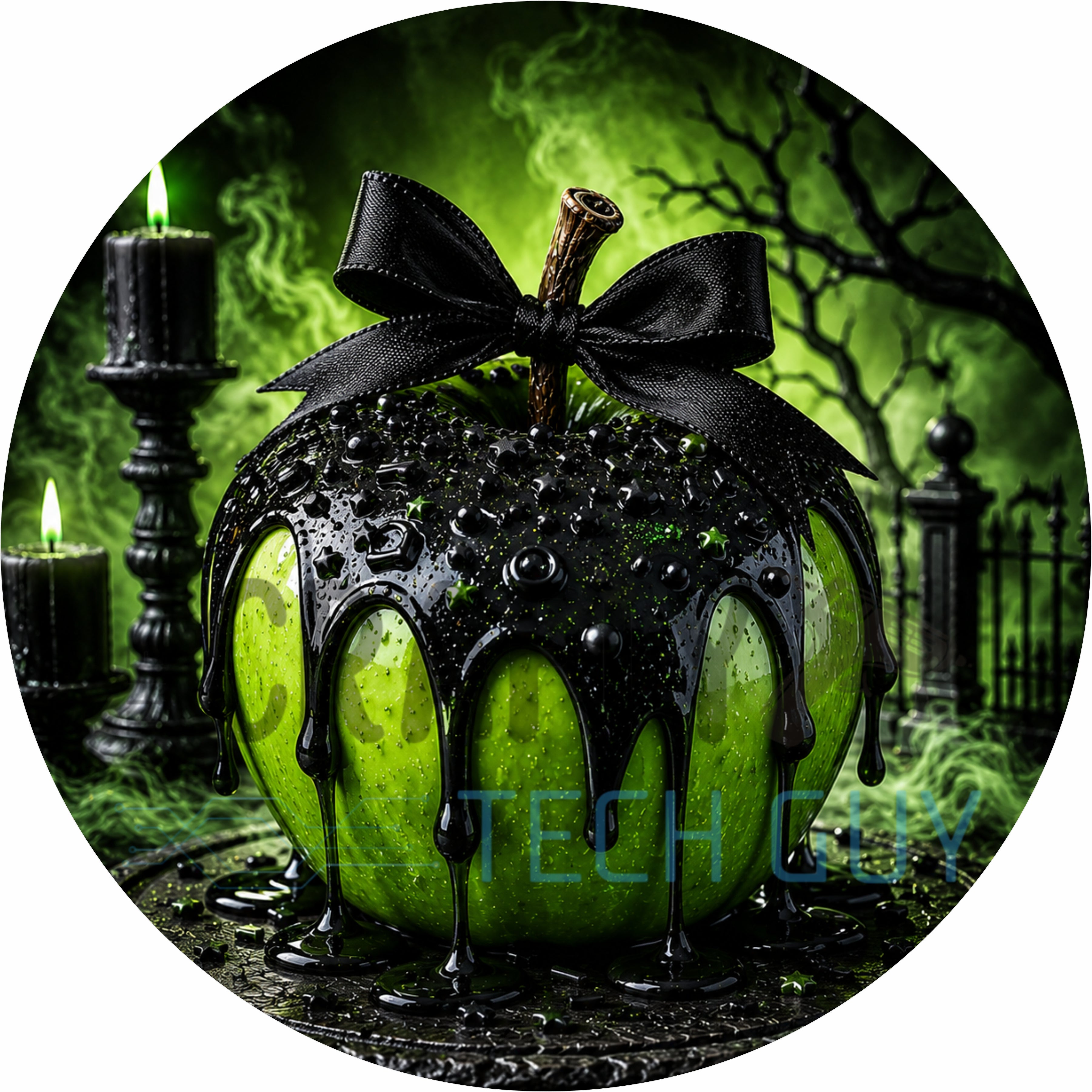 Green and Black Poison Apple Halloween Round Wreath Sign