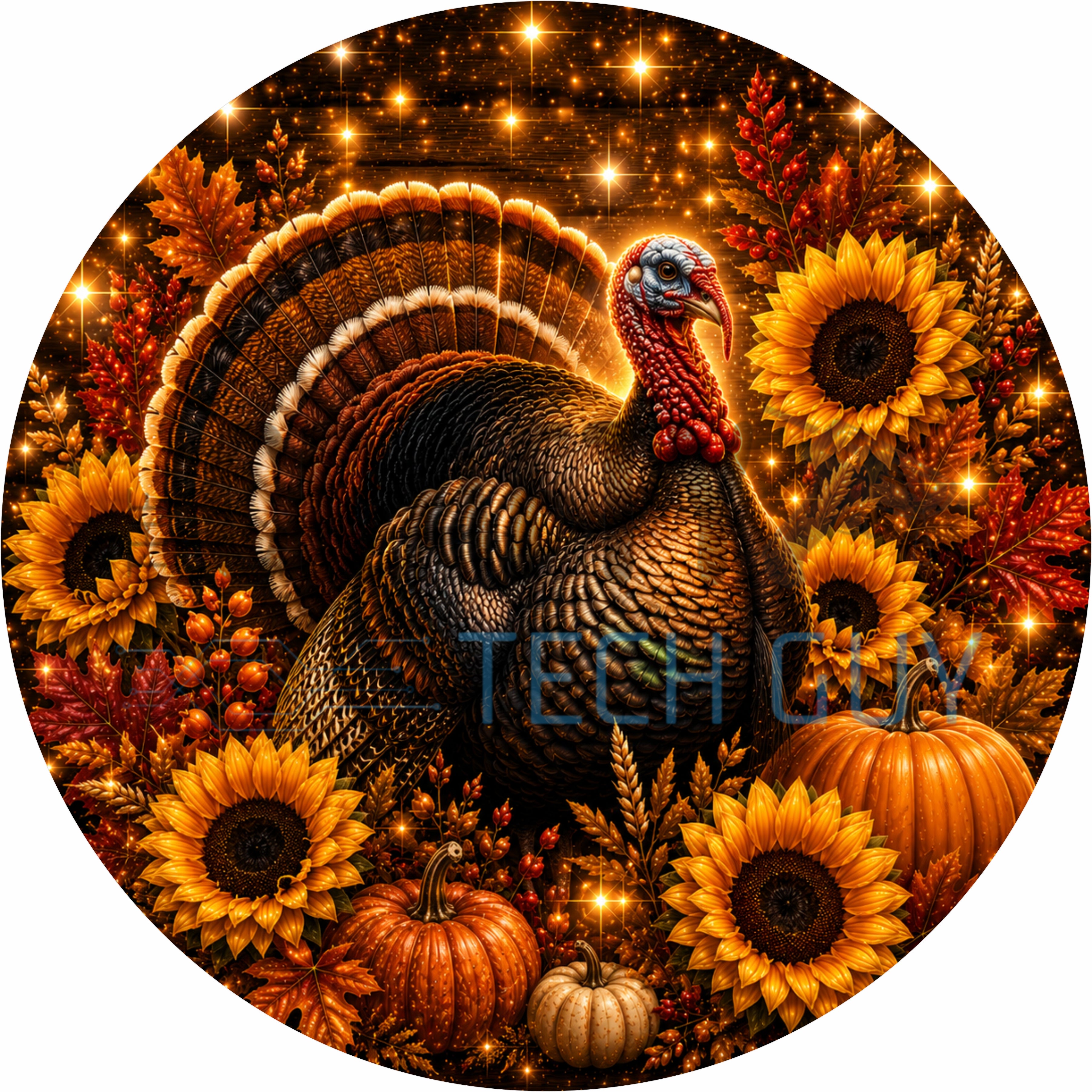 Thanksgiving Turkey Sunflower Round Wreath Sign