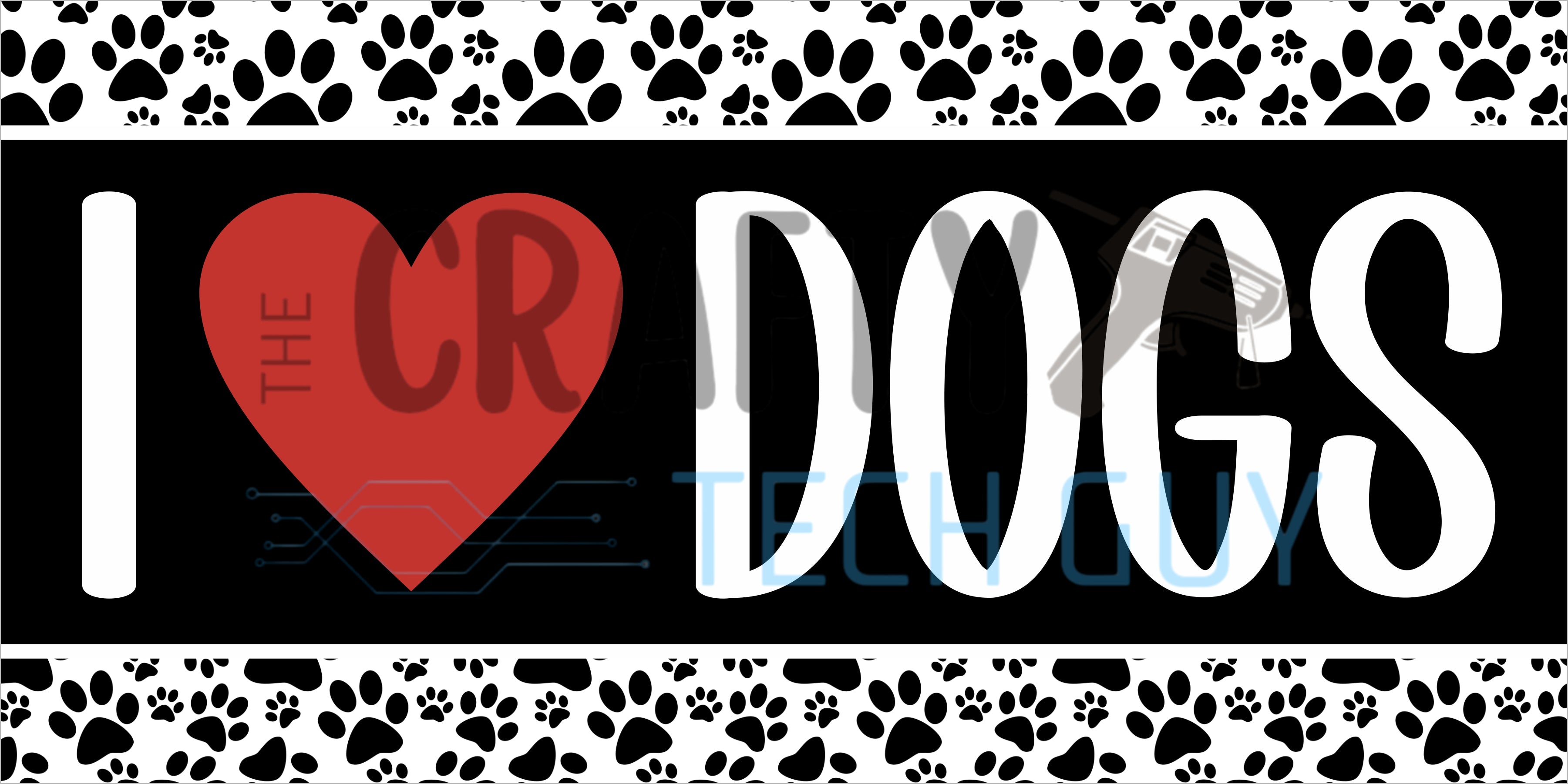 I Love Dogs Paw Print 12x6 Sign