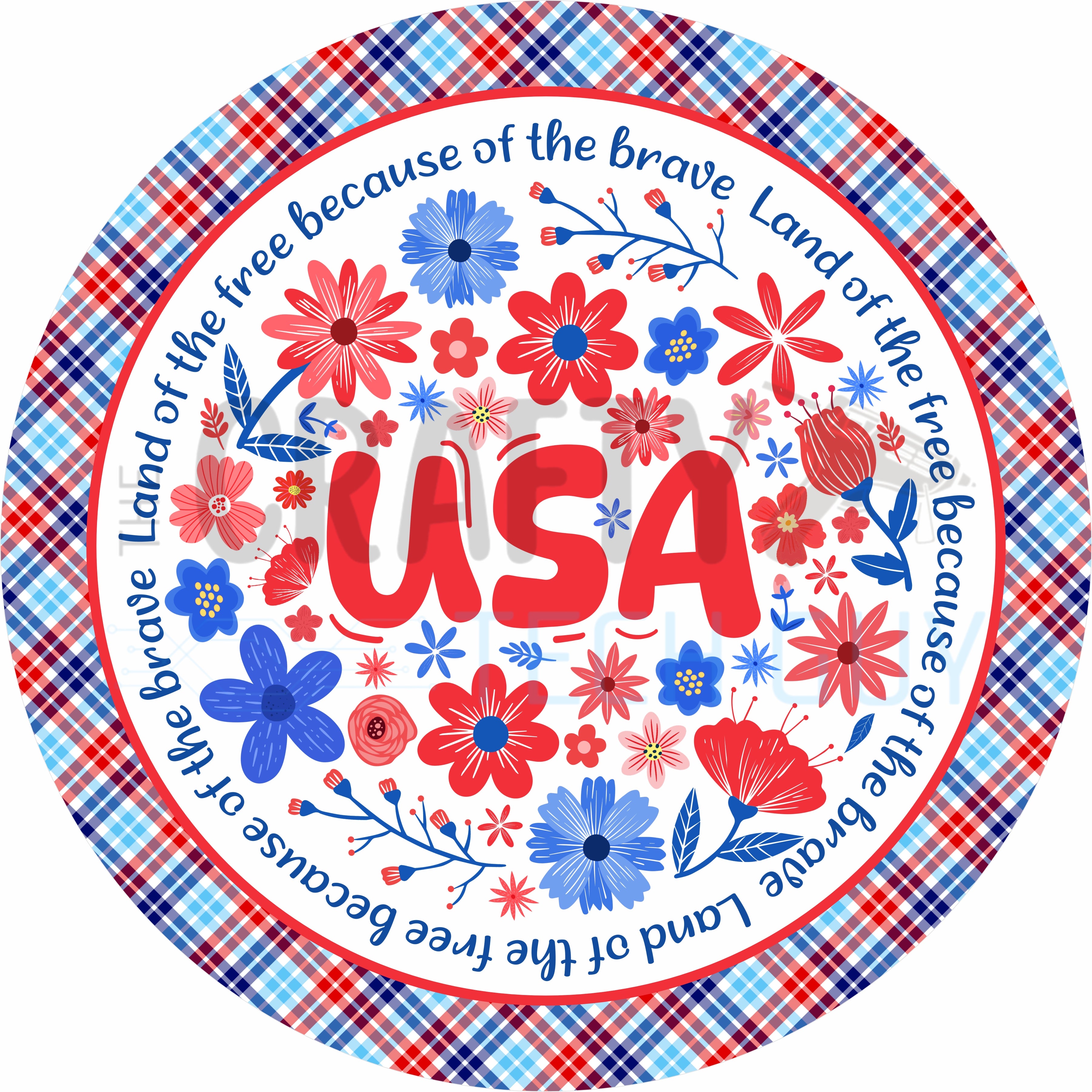 USA Land of the Free Round Wreath Sign – Patriotic Floral Americana Decor