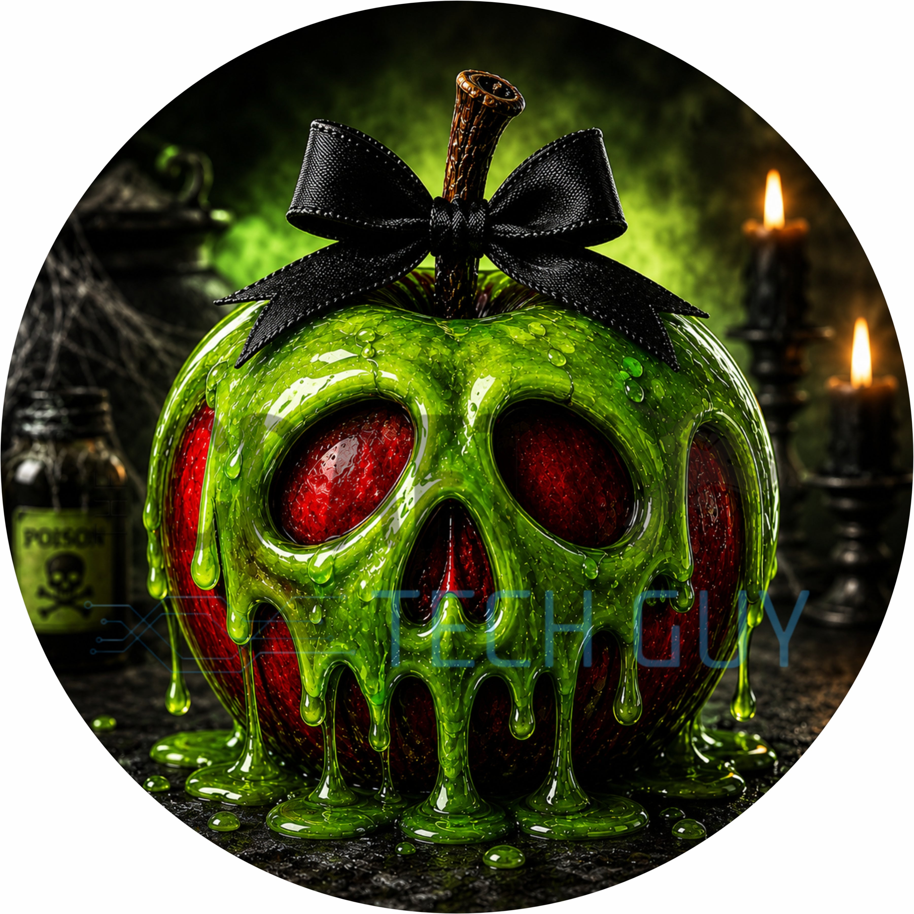 Green Dripping Poison Apple Halloween Round Wreath Sign