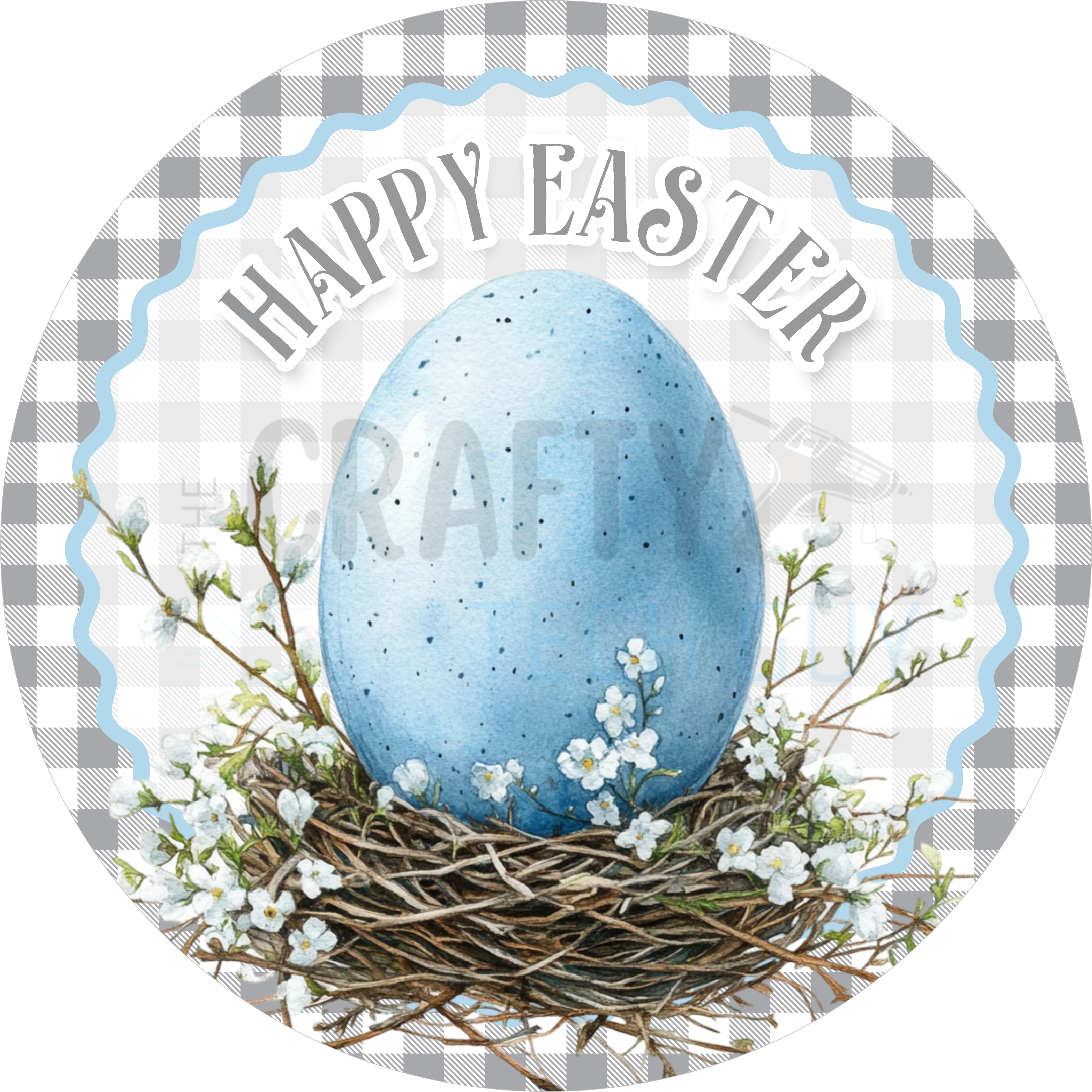 Happy Easter Blue Egg Farmhouse Round Wreath Sign