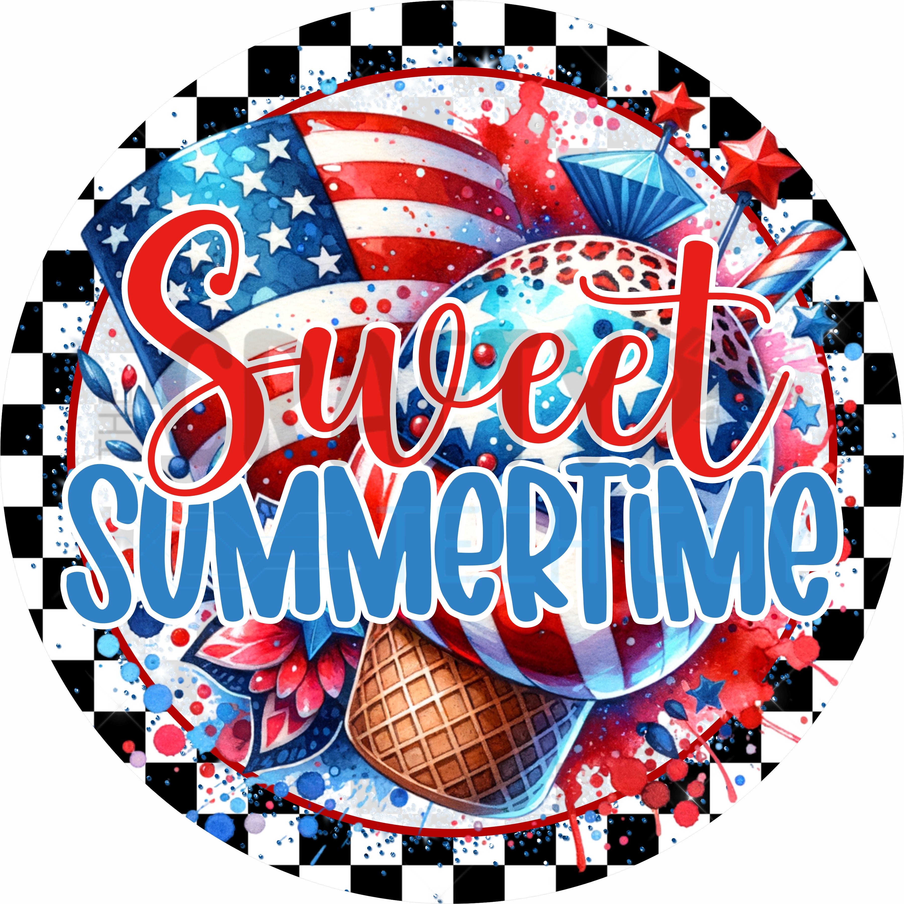 Sweet Summertime Round Wreath Sign – Patriotic Summer Ice Cream Door Decor