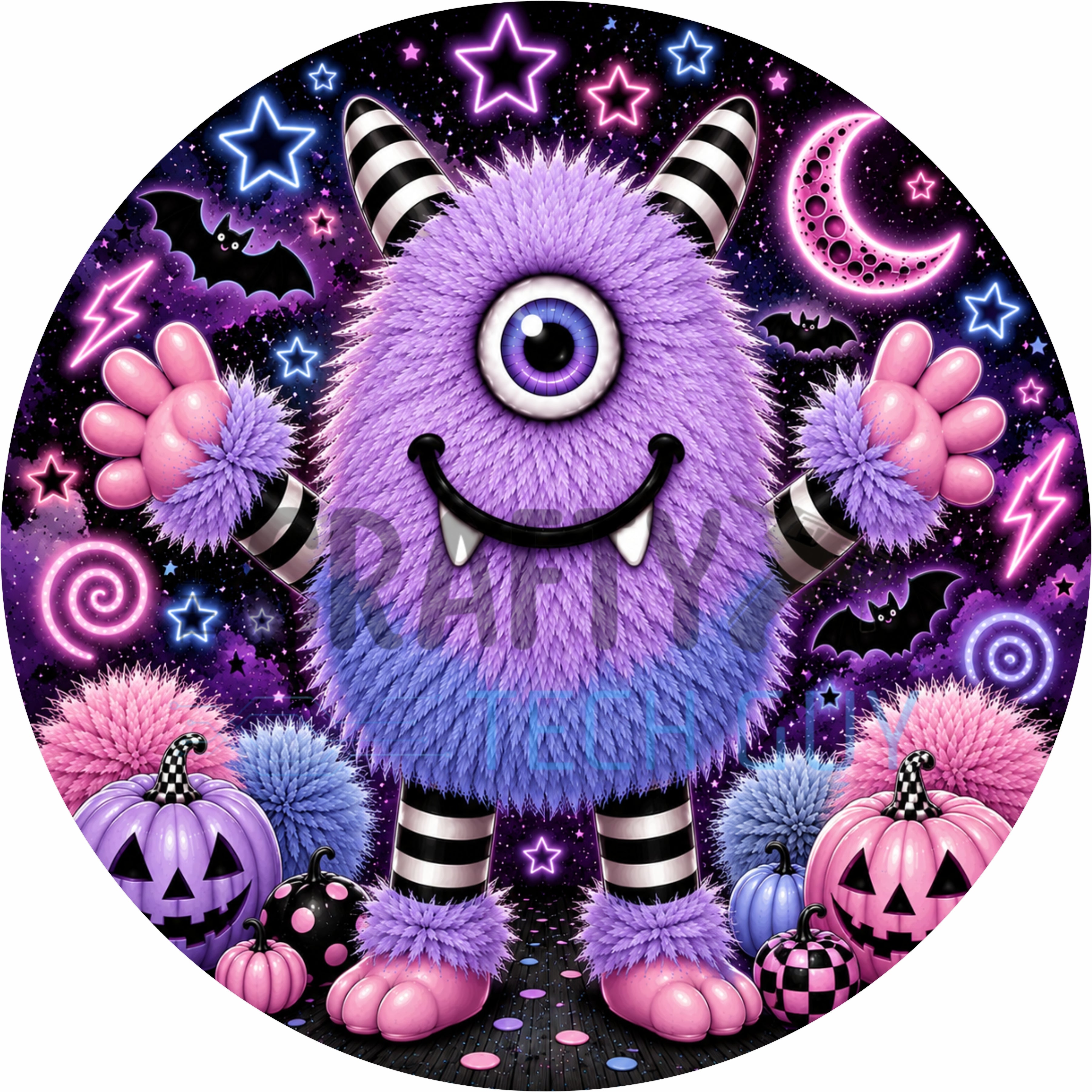 Lavender Halloween Monster Round Wreath Sign