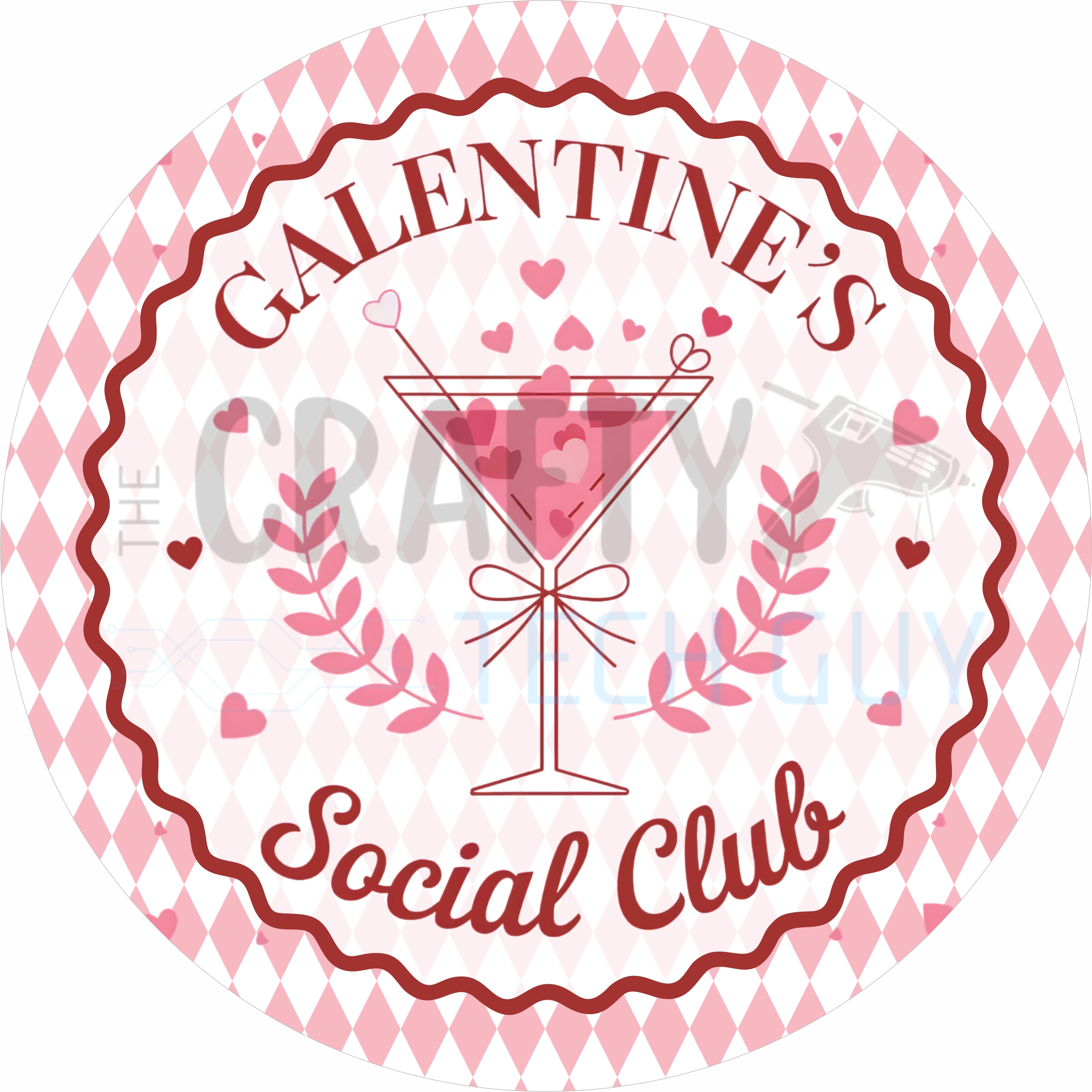 Galentine’s Social Club Round Wreath Sign – Pink Valentine’s Cocktail Heart Decor