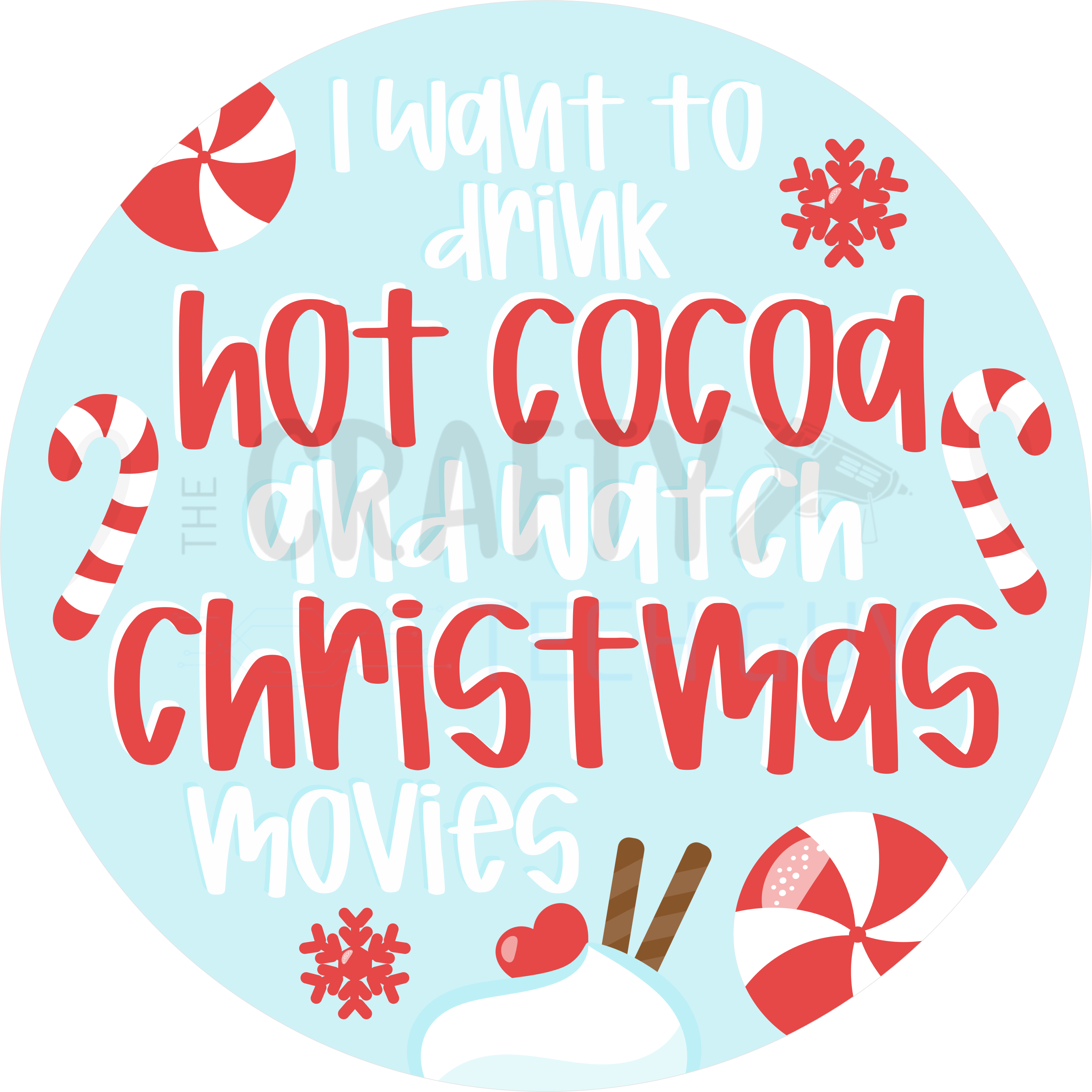 Hot Cocoa and Christmas Movies Sign with Candy Canes, Peppermints, and Whipped Cream Mug for Cozy Holiday Décor
