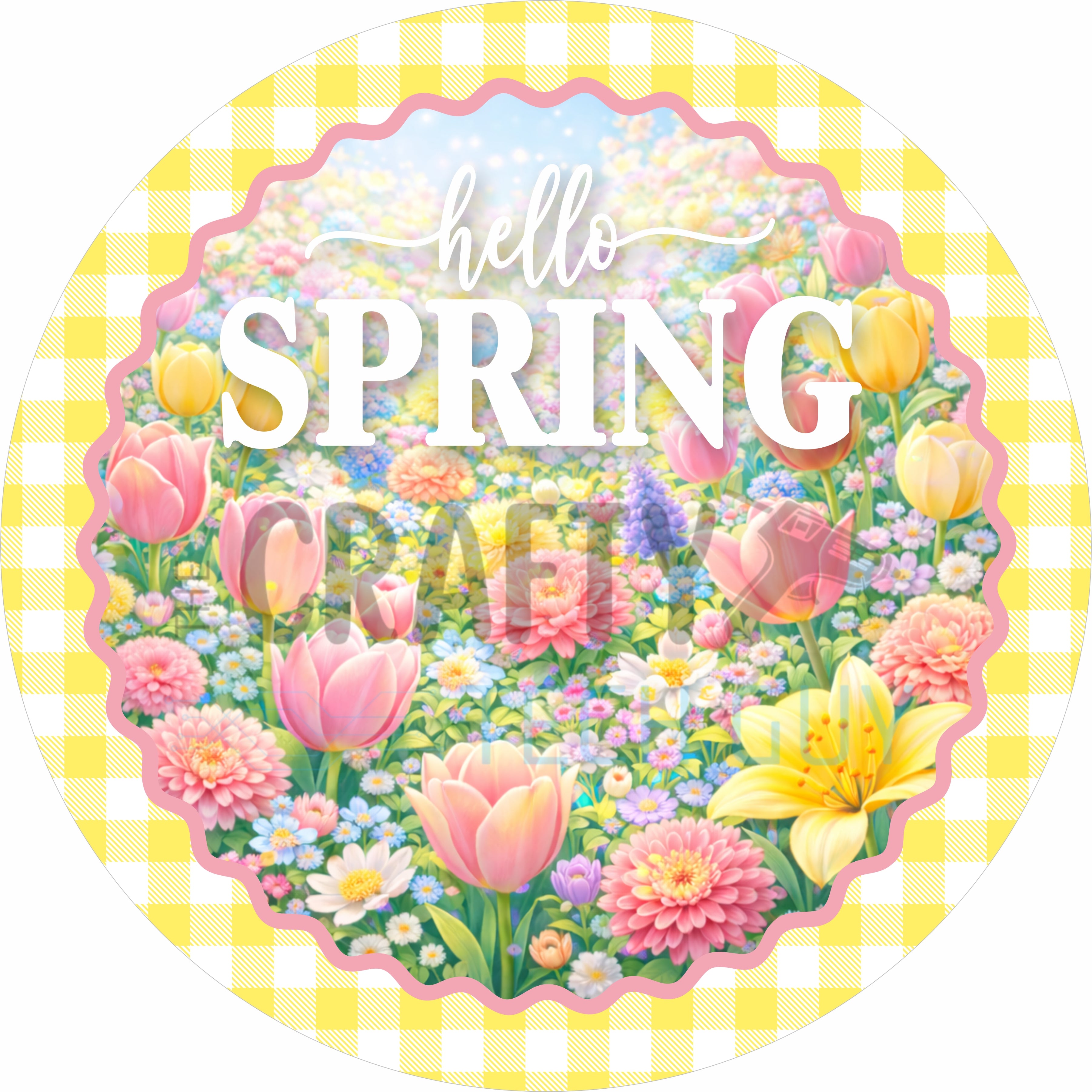 Hello Spring Tulip Garden Round Wreath Sign