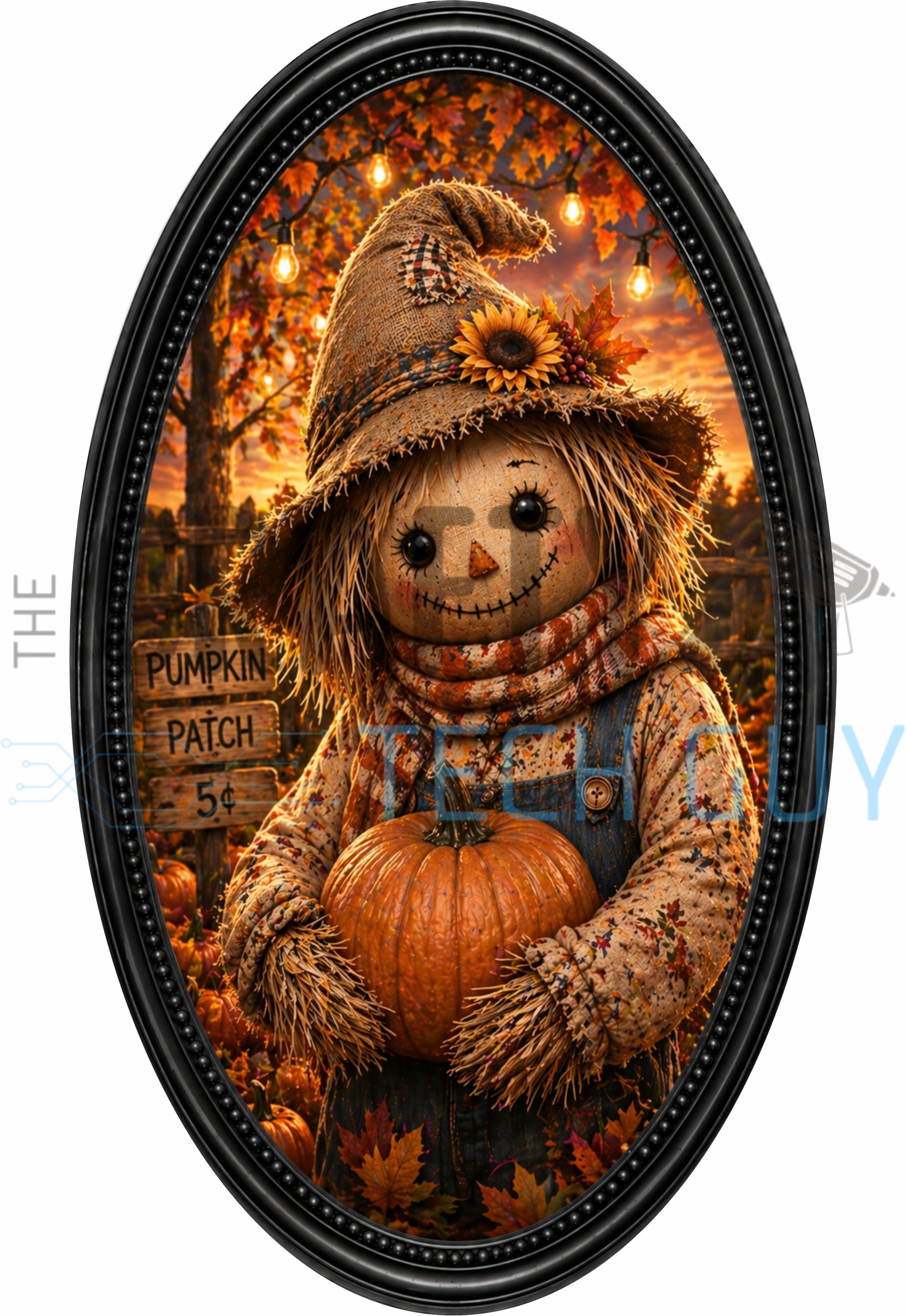 Cute Fall Scarecrow Pumpkin Patch Oval wreath sign