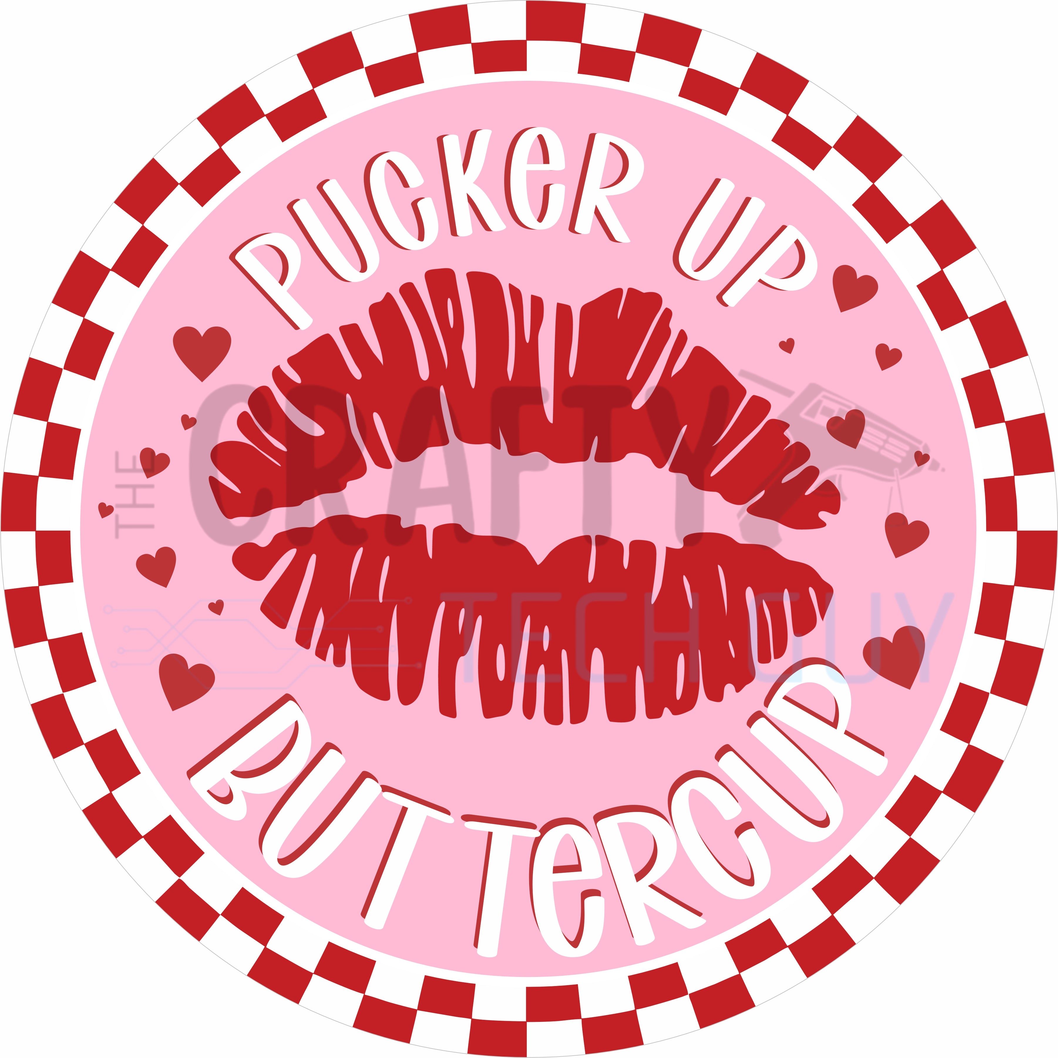 Pucker Up Buttercup Round Wreath Sign – Valentine Lips Pink Door Decor