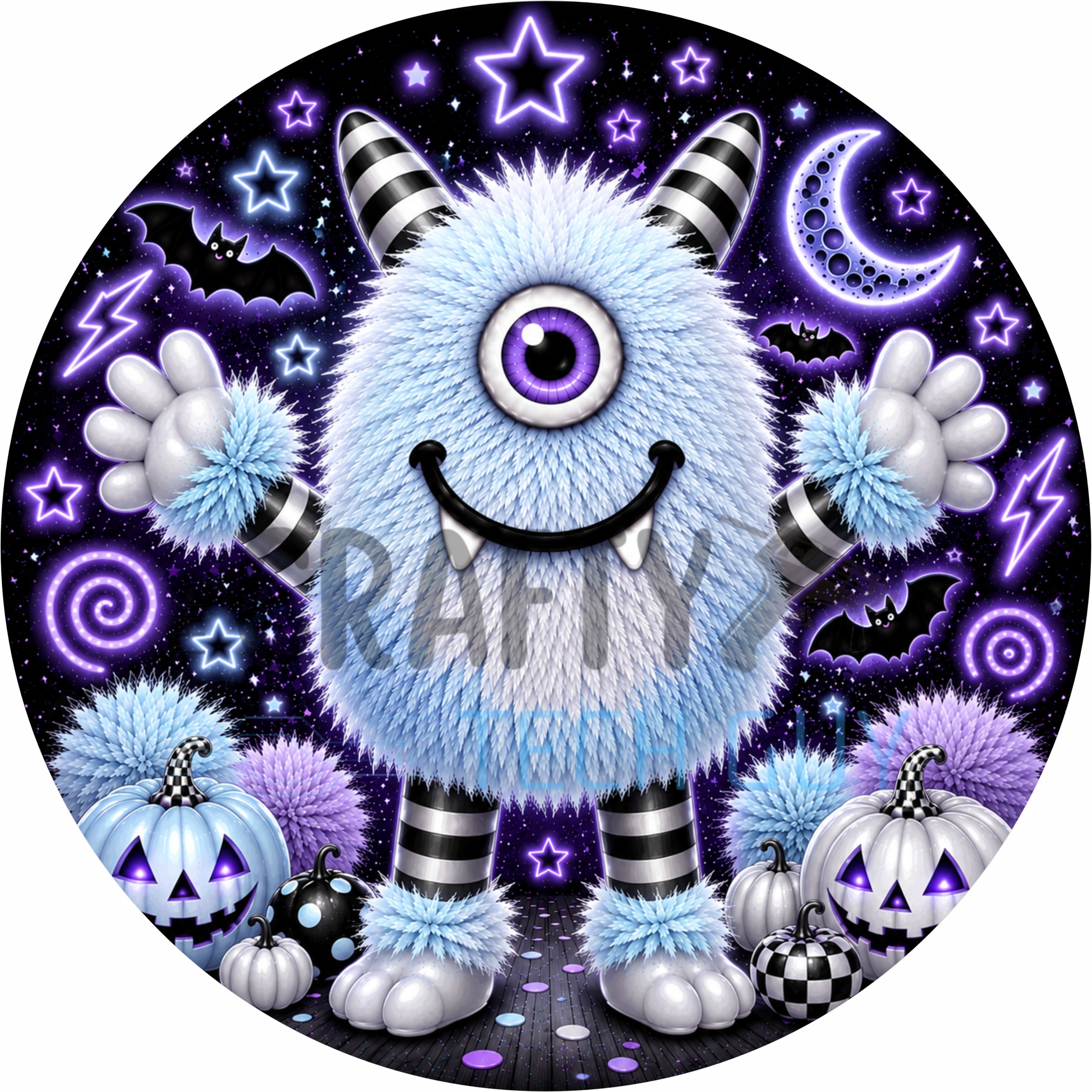 Winter White Halloween Monster Round Wreath Sign