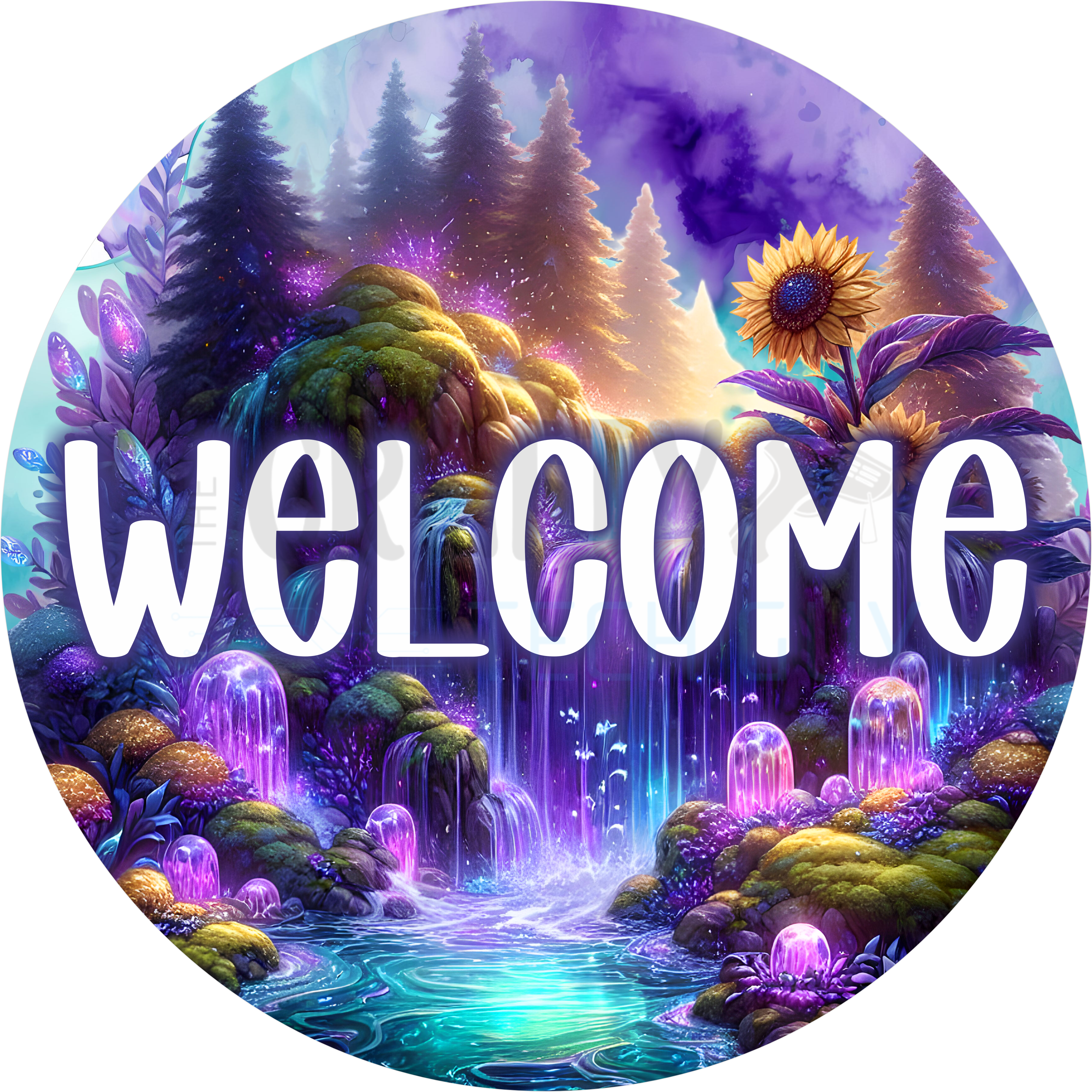 Enchanted Waterfall Welcome Sign – Mystical Woodland Sign