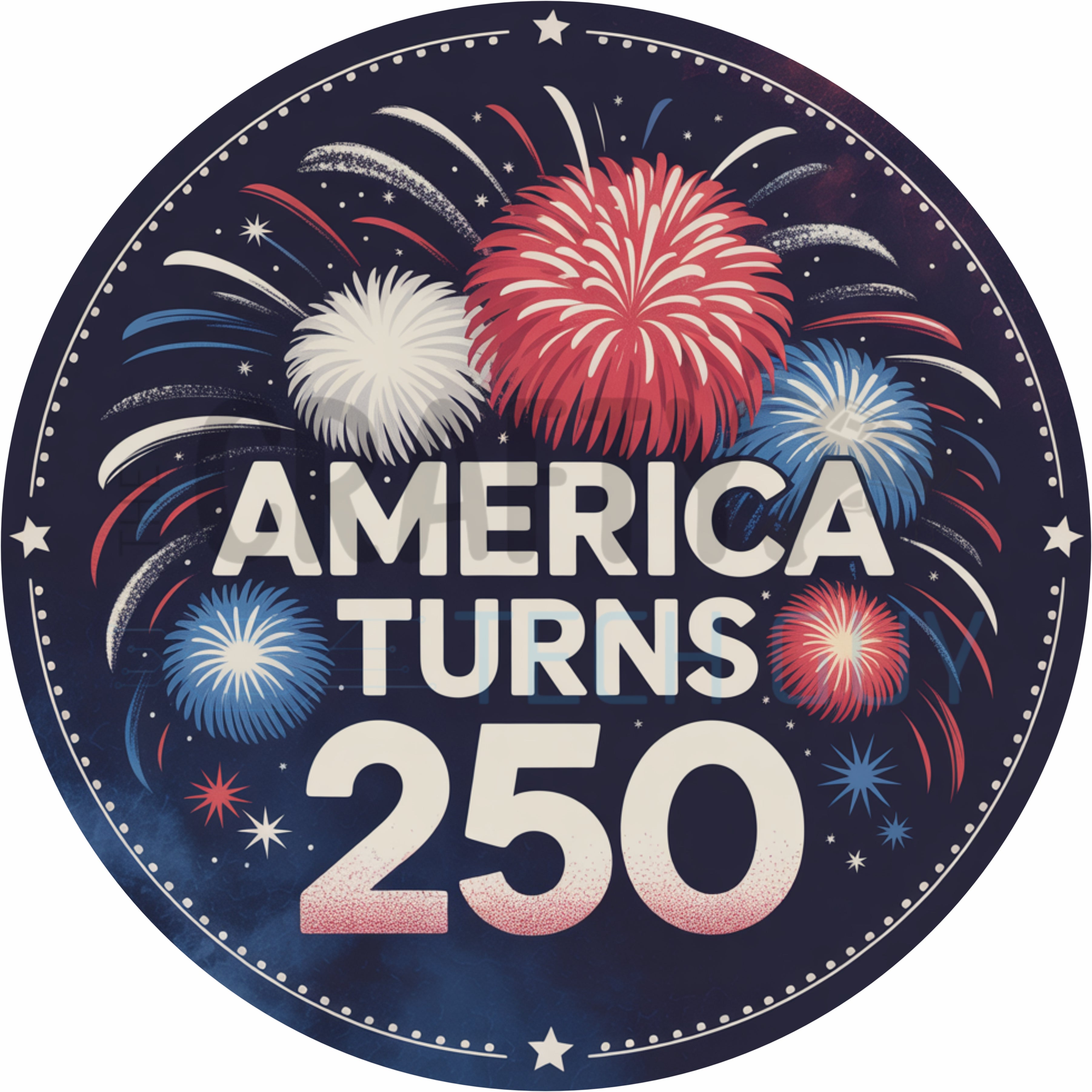 America Turns 250 Patriotic Fireworks Round Wreath Sign Fourth of July Decor