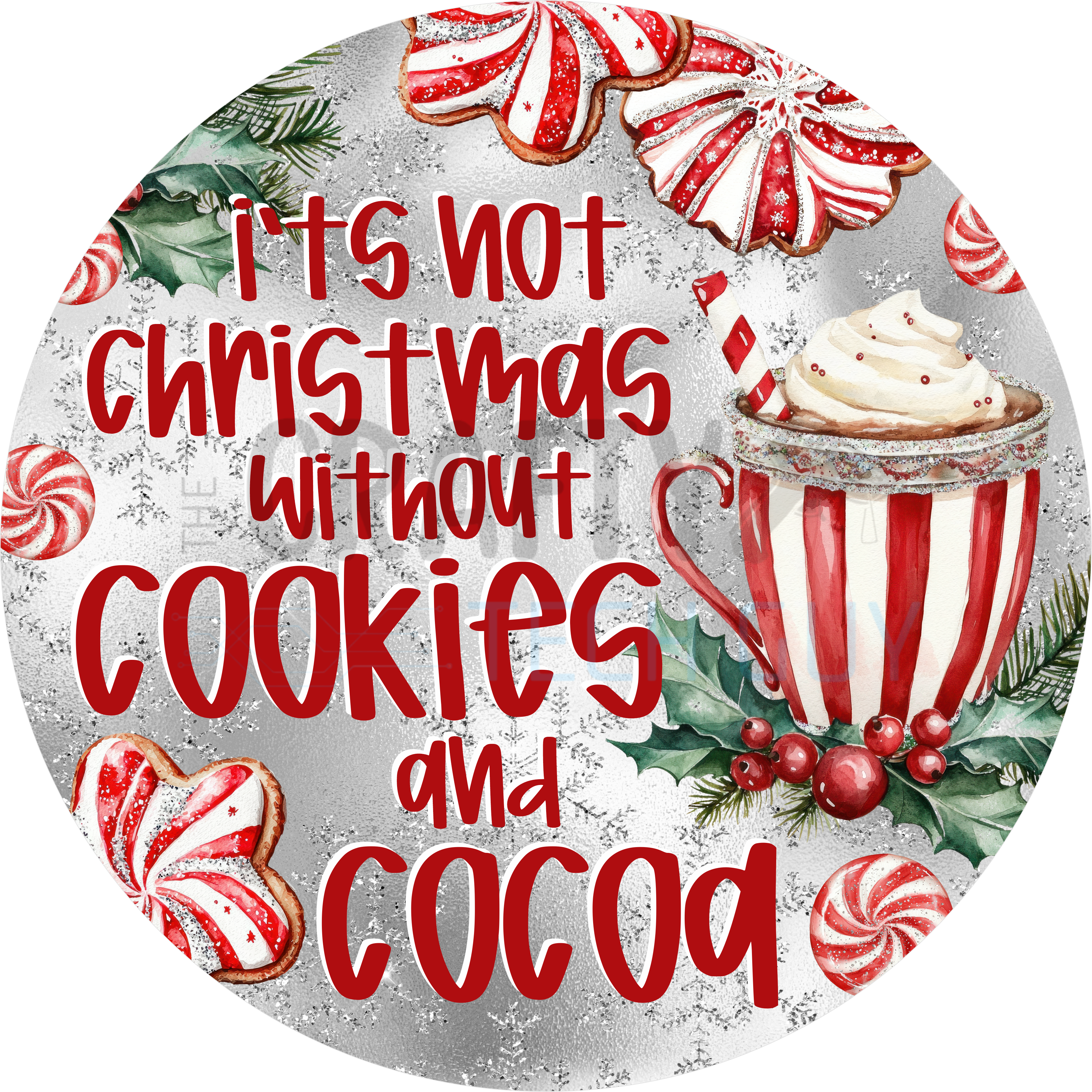 Christmas Cookies and Cocoa Design | Peppermint Mug and Holiday Treats Art | Festive Red and White Winter Kitchen Décor