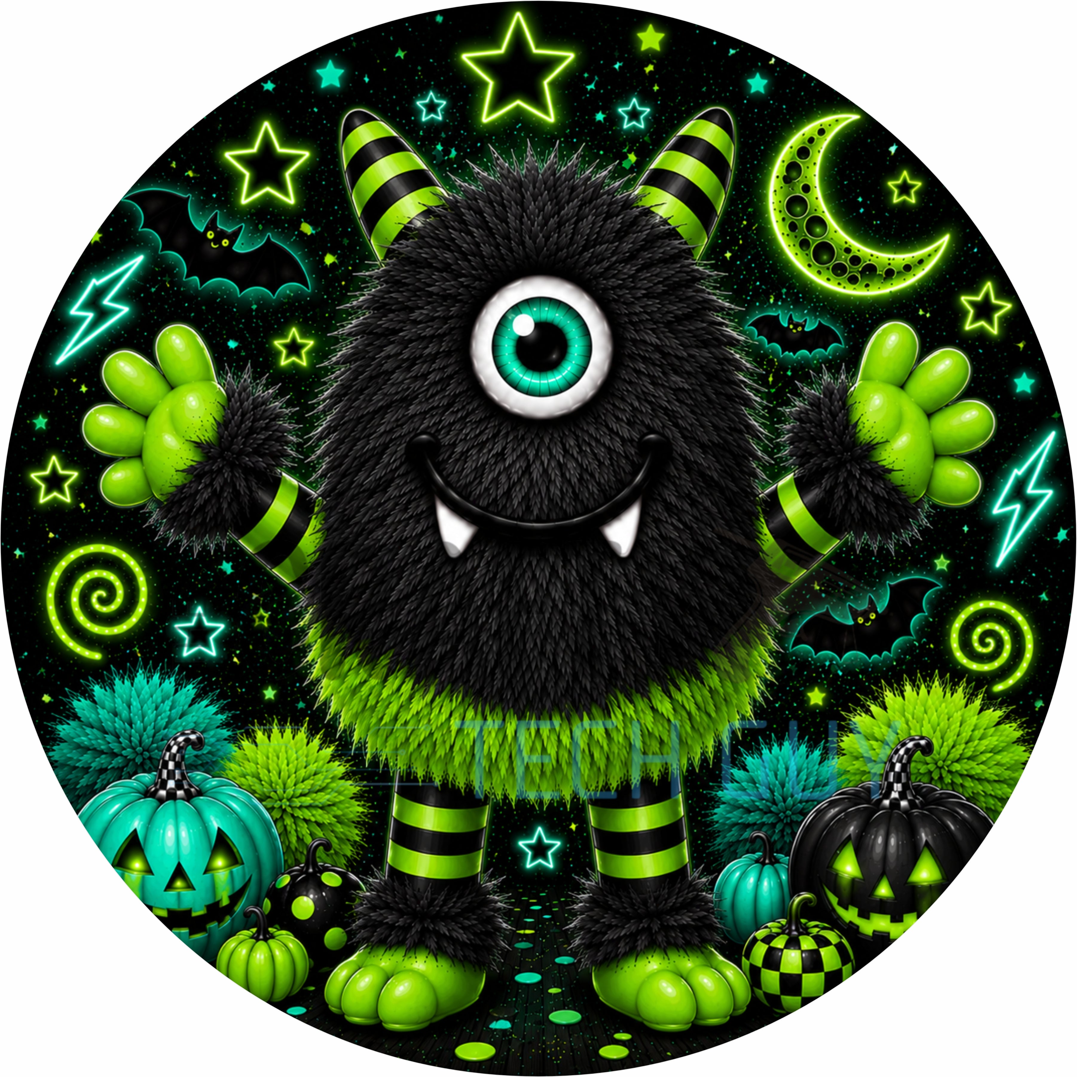 Black & Lime Halloween Monster Round Wreath Sign