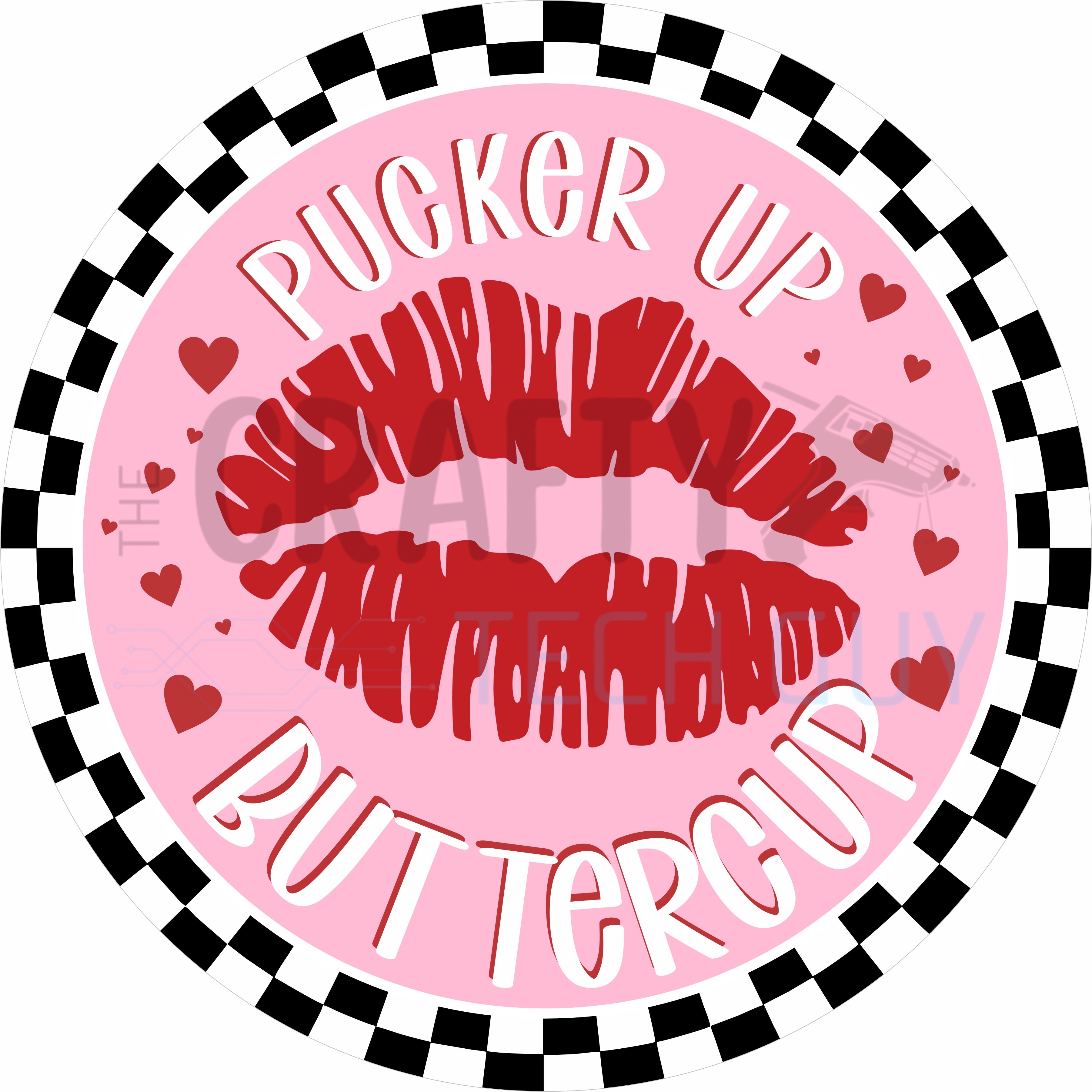 Pucker Up Buttercup Round Wreath Sign – Valentine Lips Pink Door Decor
