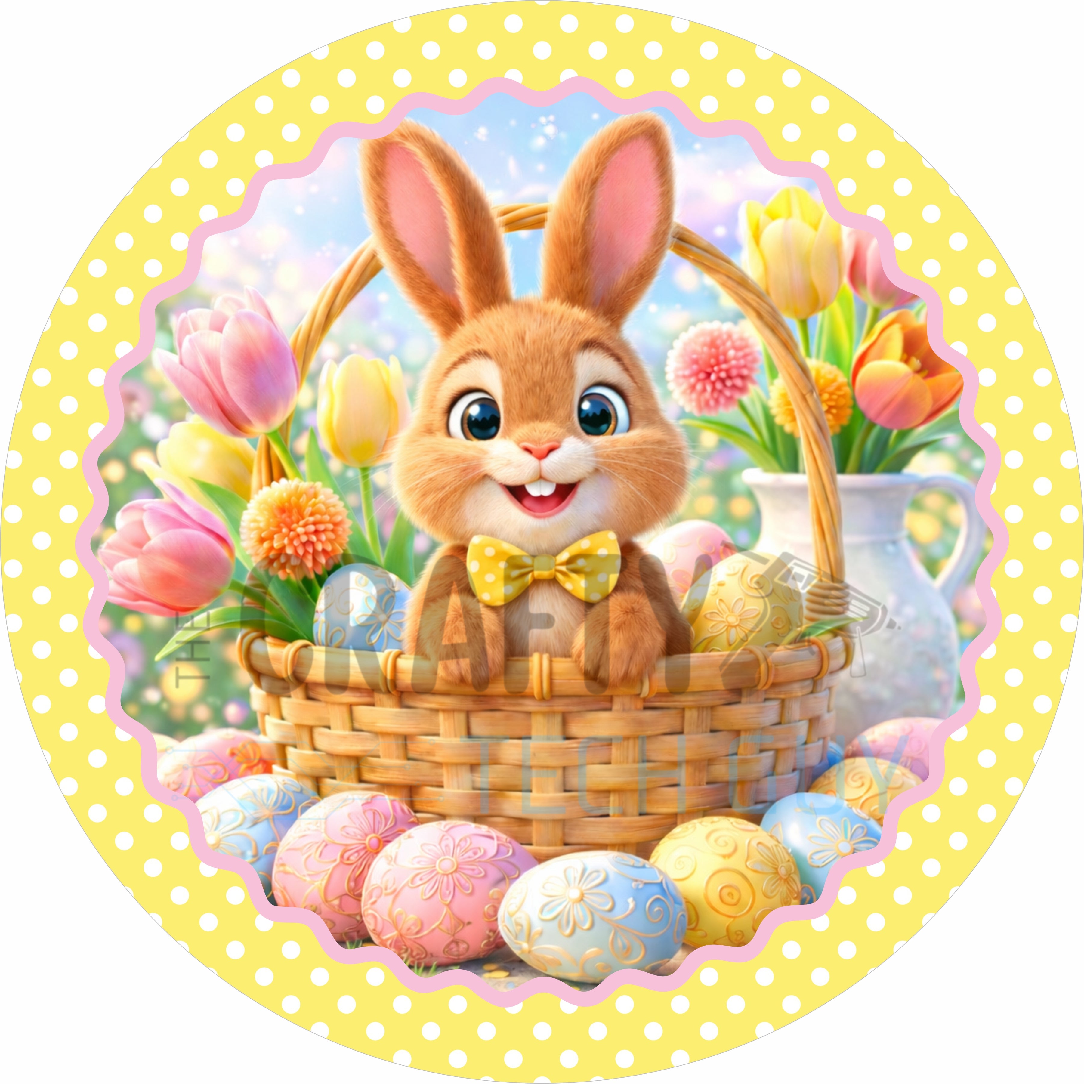 Spring Bunny Basket Round Wreath Sign