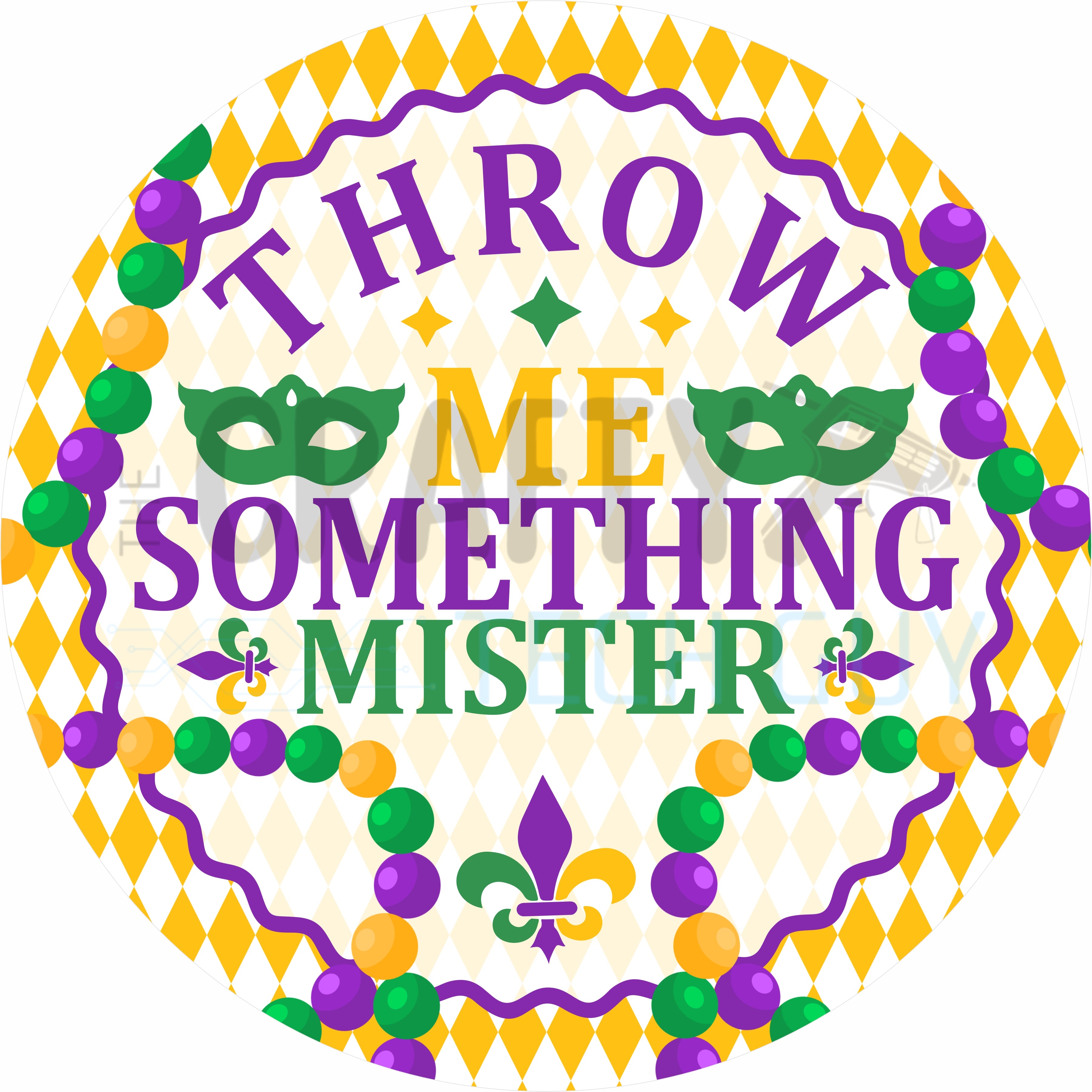 Throw Me Something Mister Mardi Gras Round Sign – Beads & Mask Wreath Decor