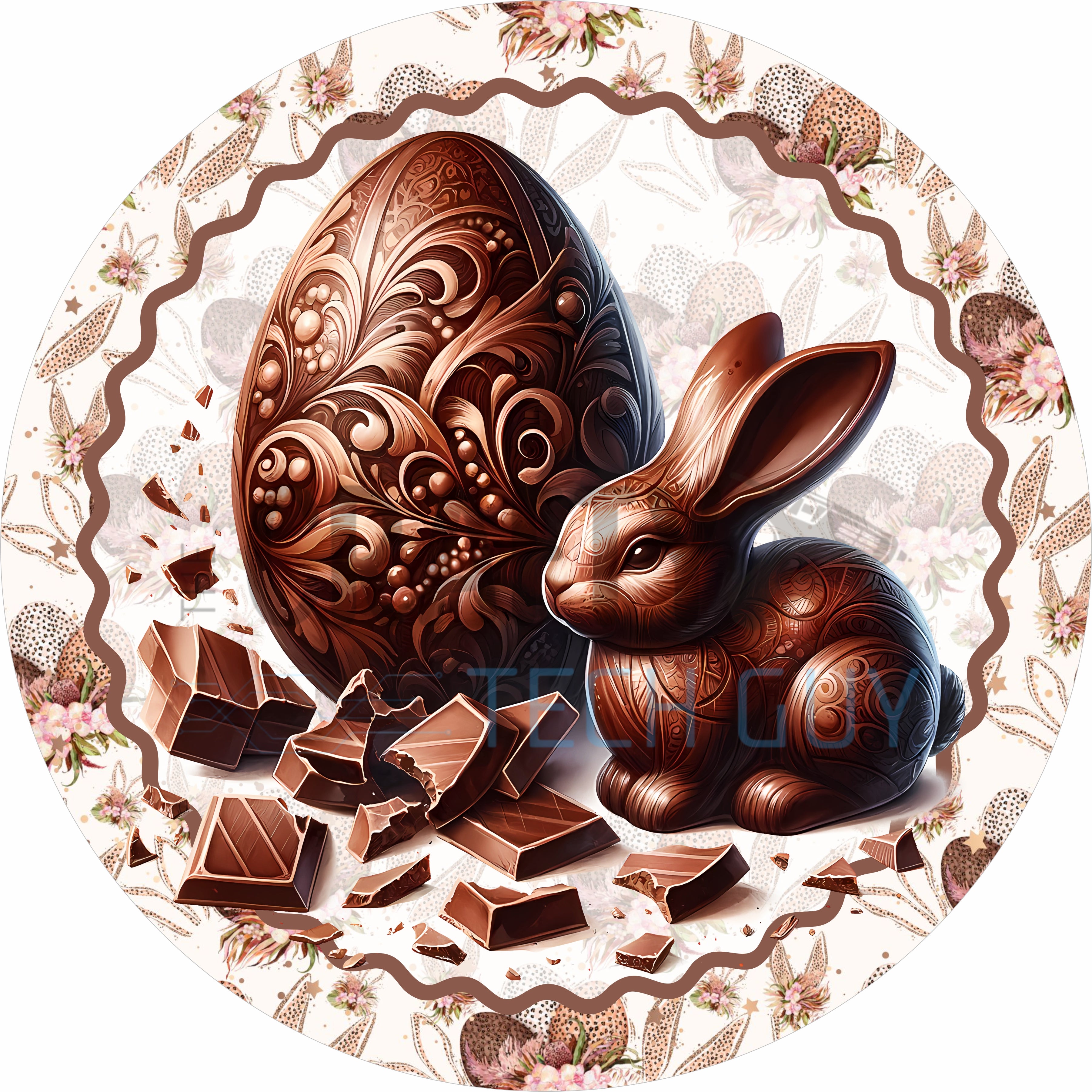 Chocolate Bunny Easter Round Wreath Sign