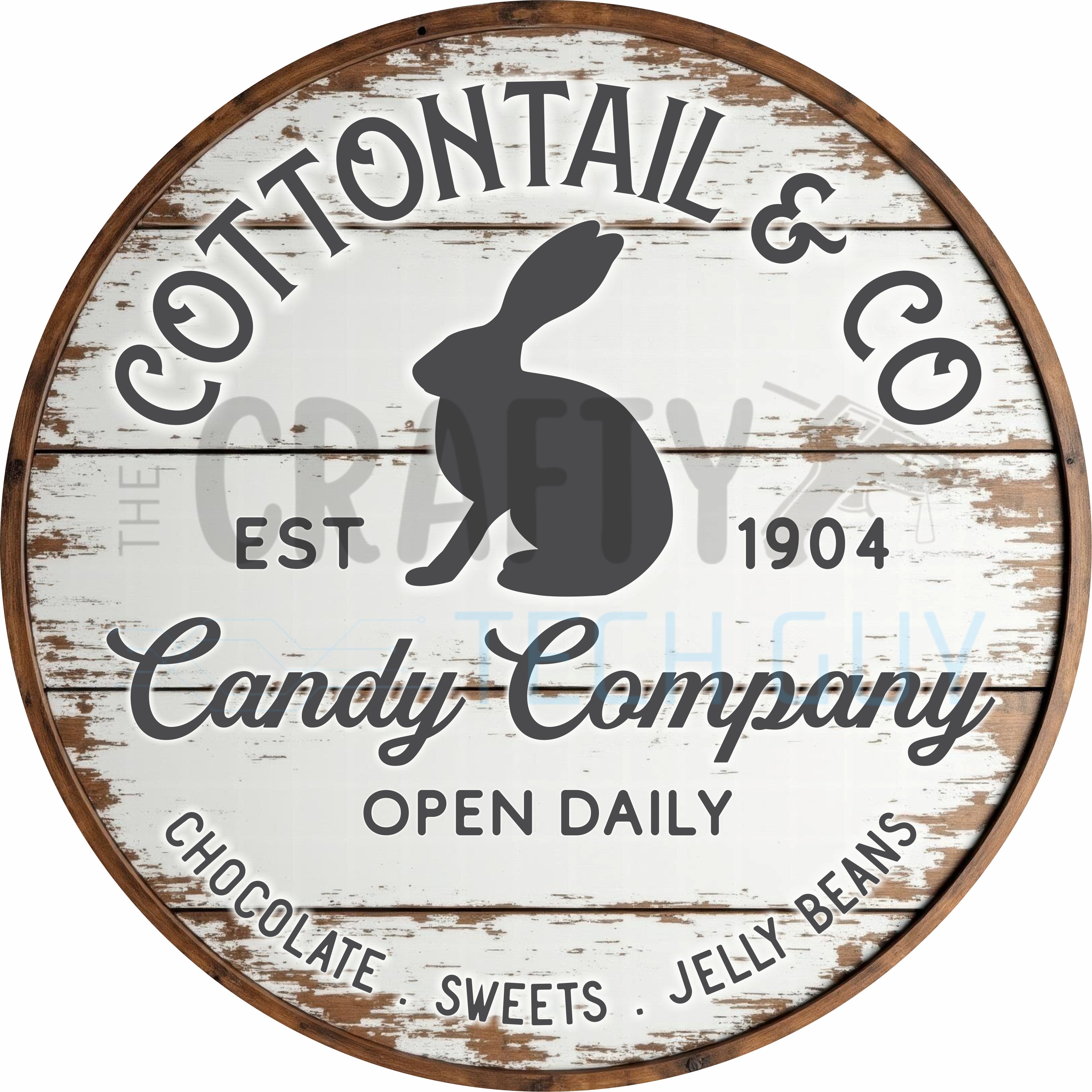 Cottontail & Co Candy Company Round Wreath Sign – Easter Farmhouse Door Decor