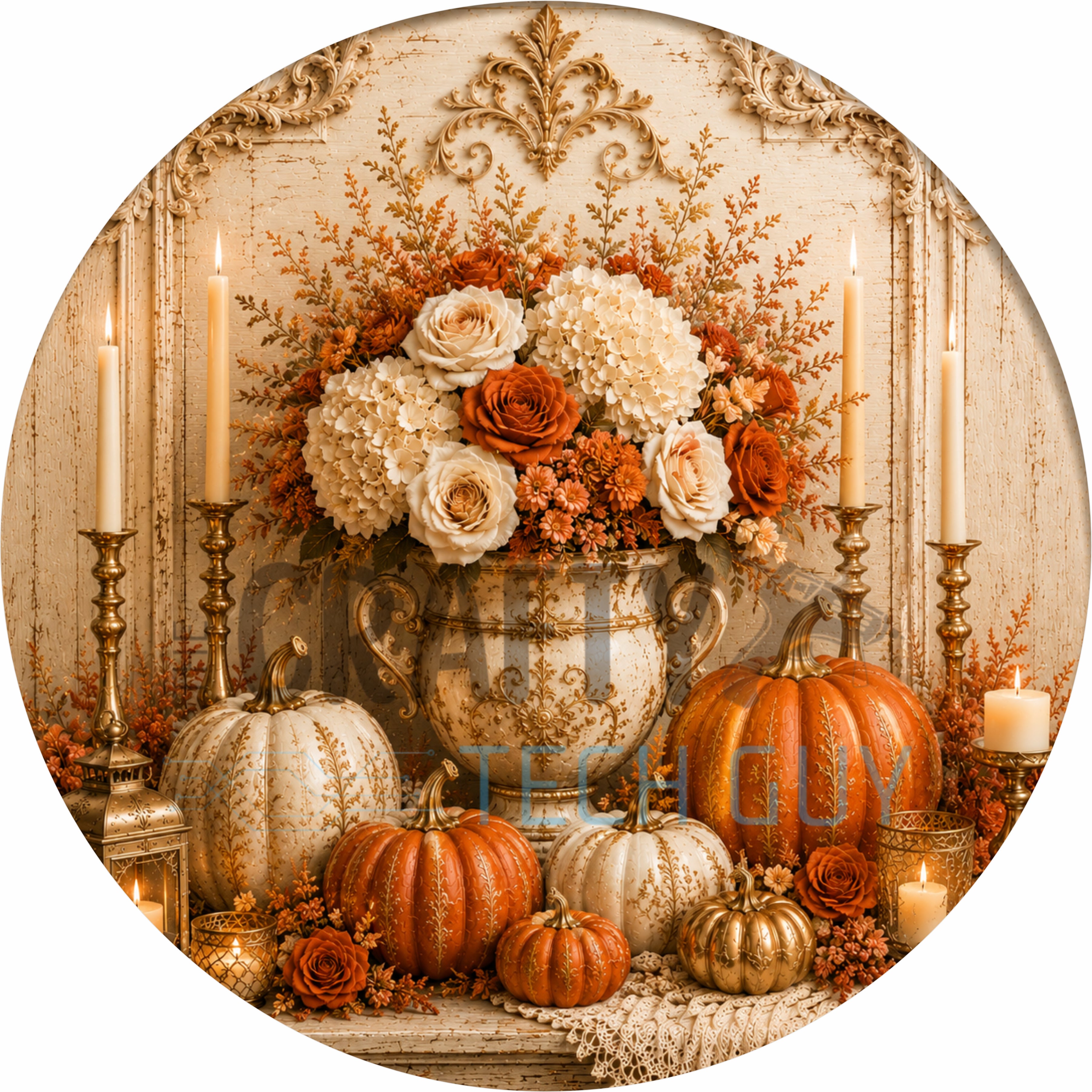 Autumn Floral Pumpkin Centerpiece Round Wreath Sign