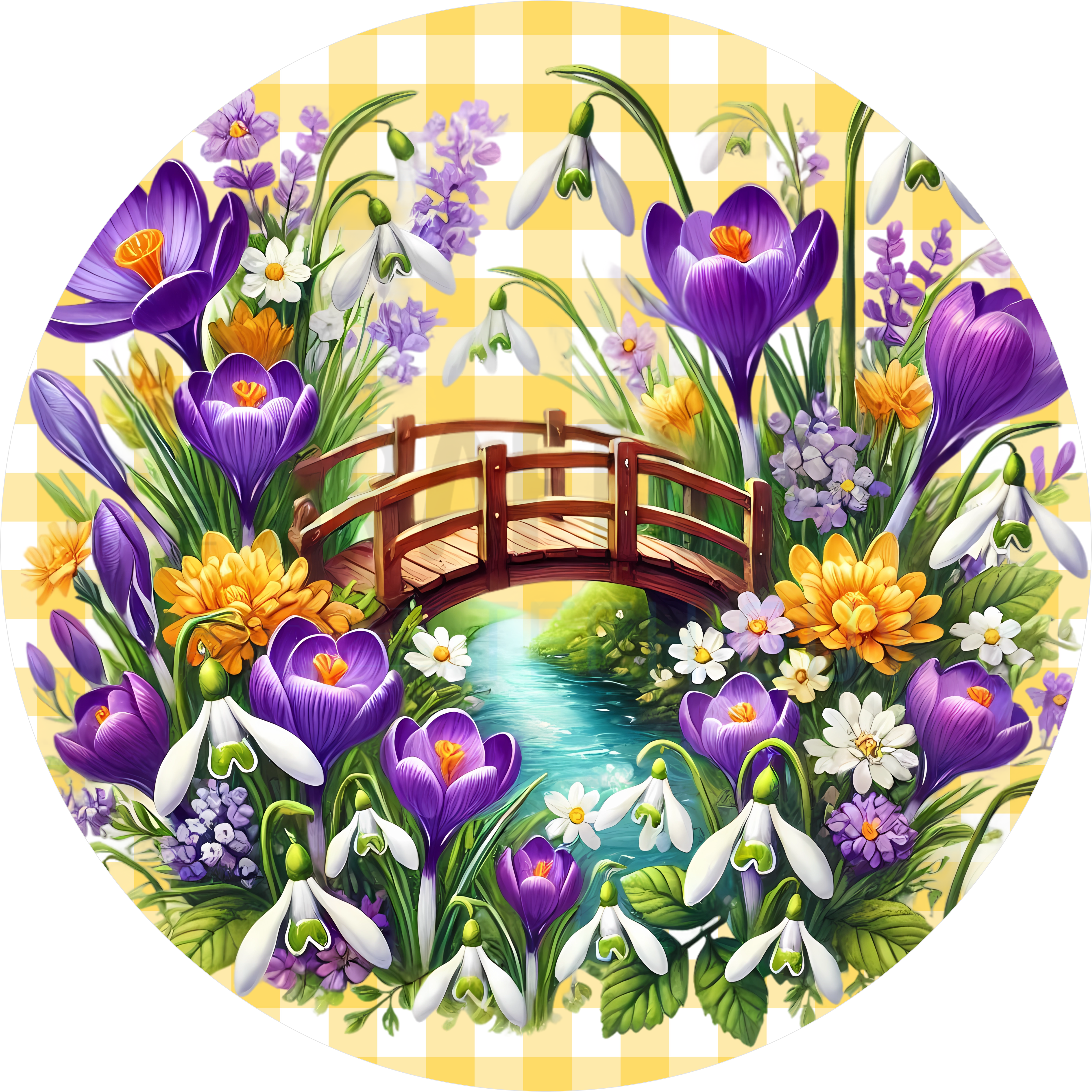 Spring Garden Bridge Round Sign – Purple Crocus & Floral