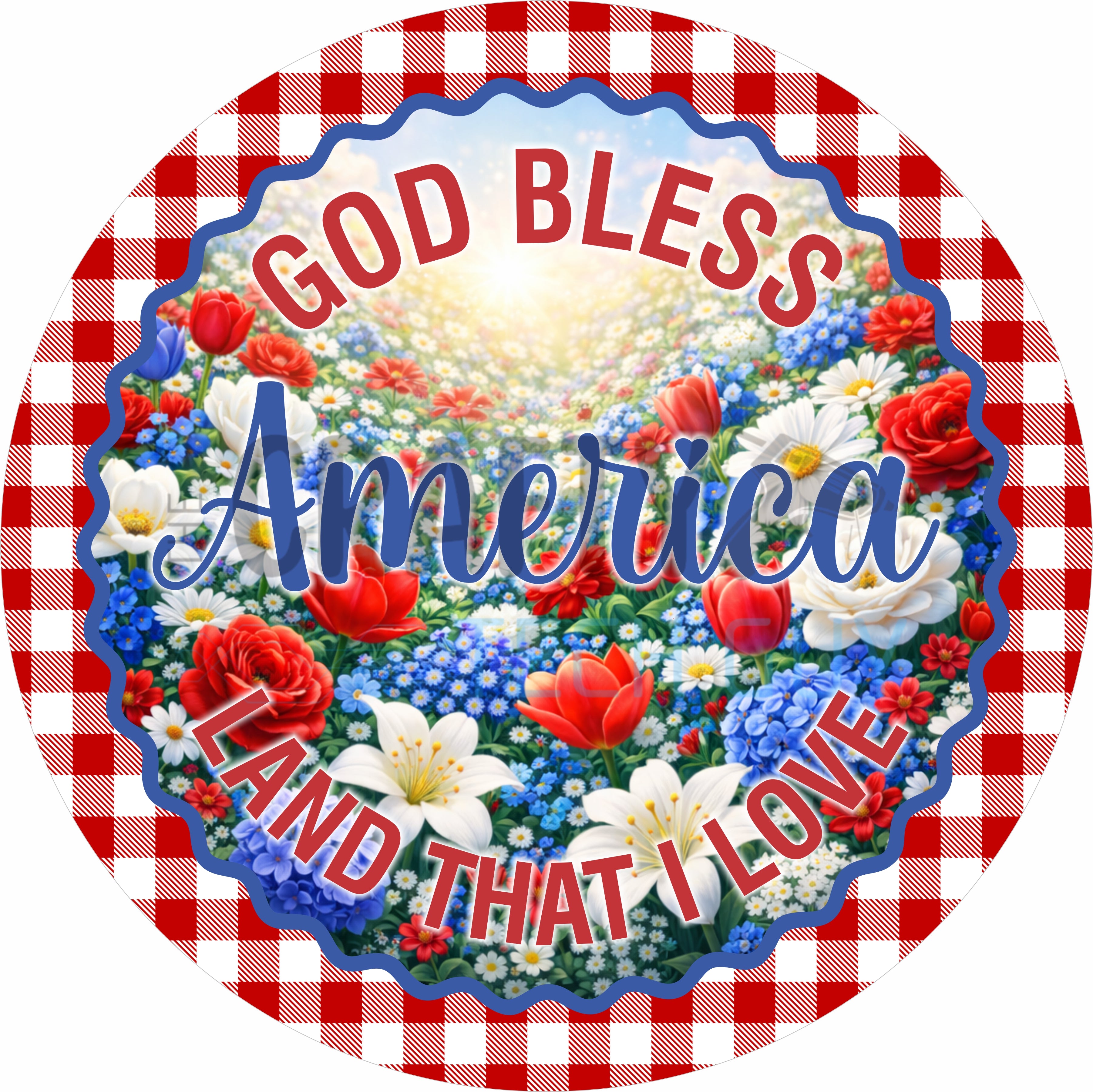 God Bless America Patriotic Round Wreath Sign