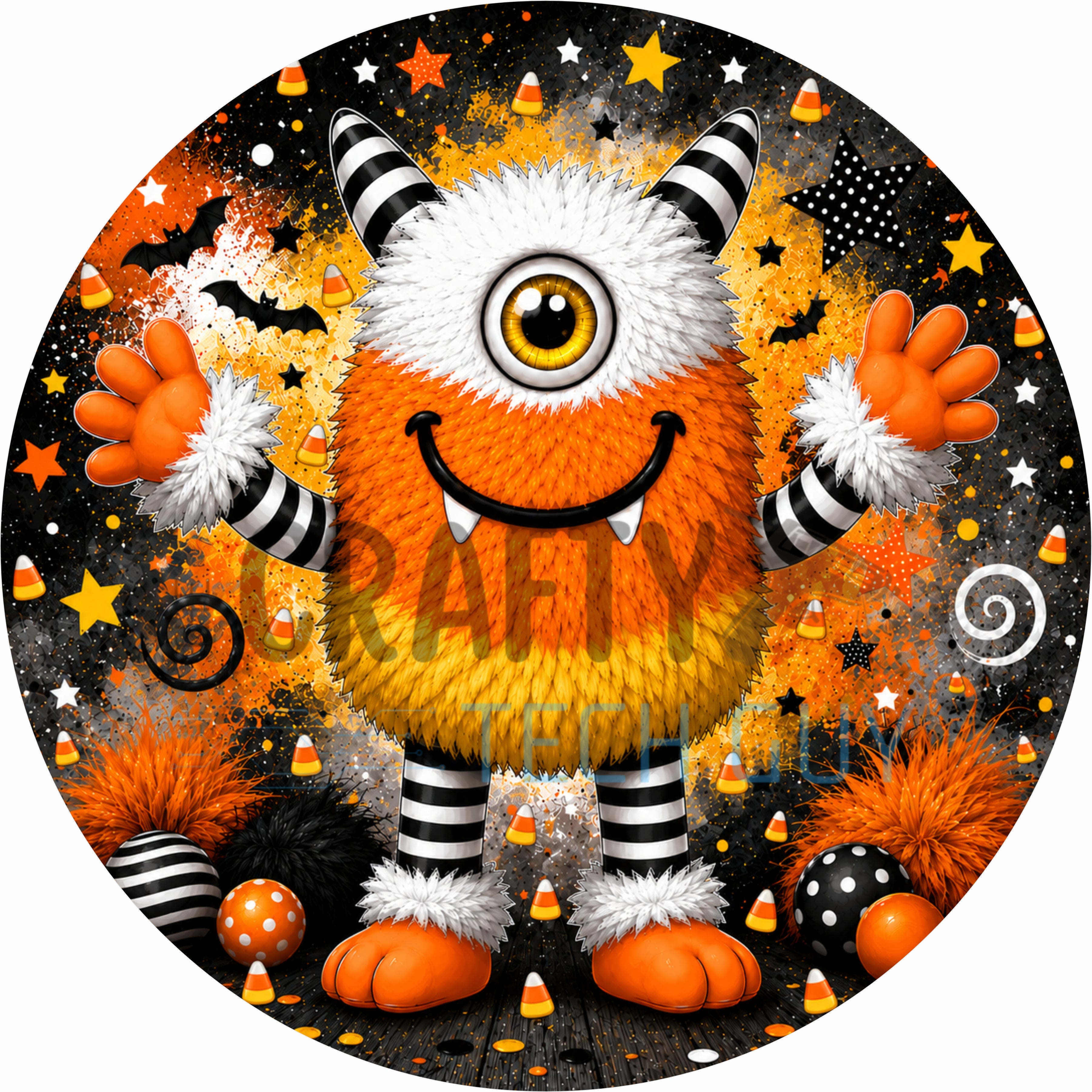 Candy Corn Halloween Monster Round Wreath Sign