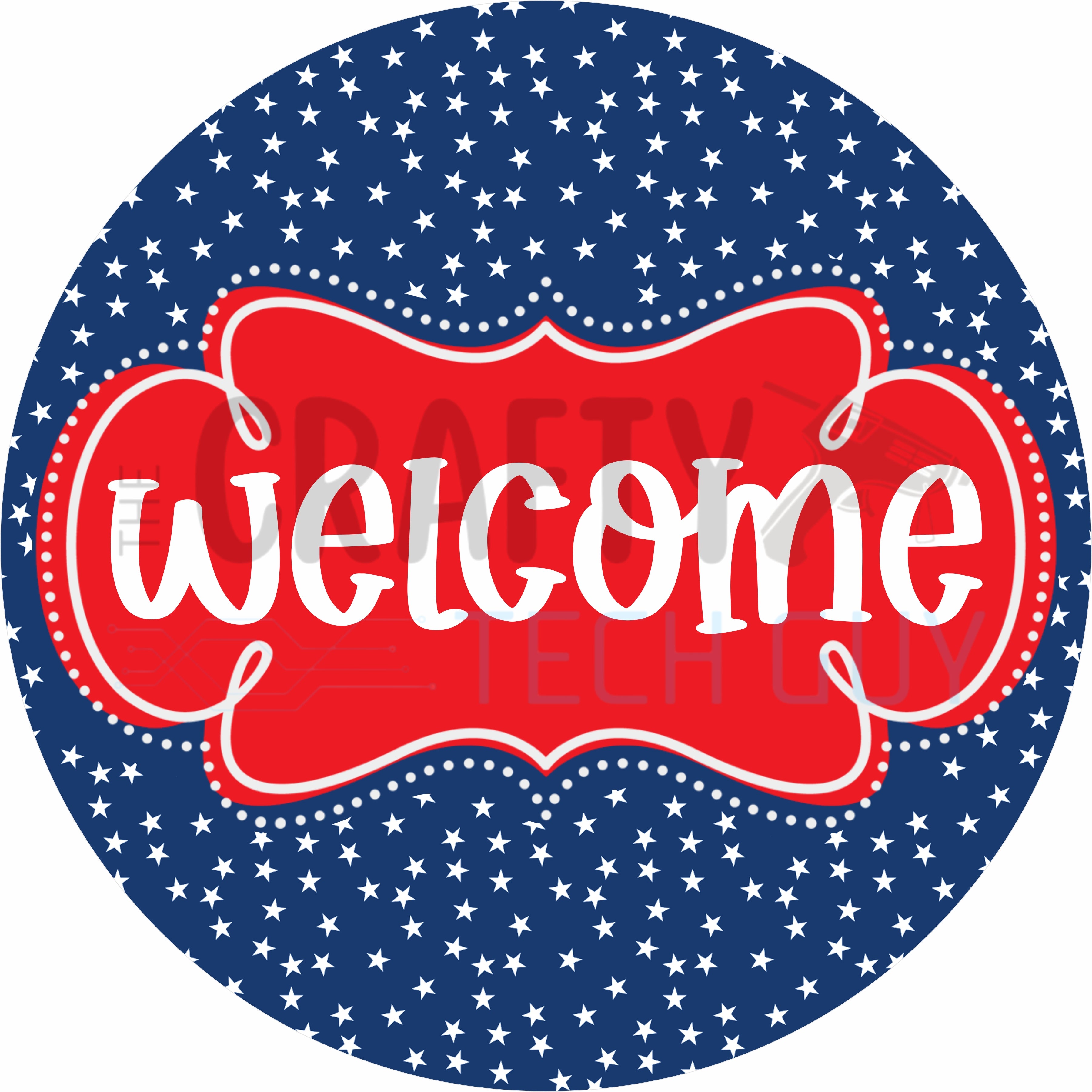 Welcome Patriotic Round Wreath Sign – Red White & Blue Door Sign – 4th of July Front Door Decor