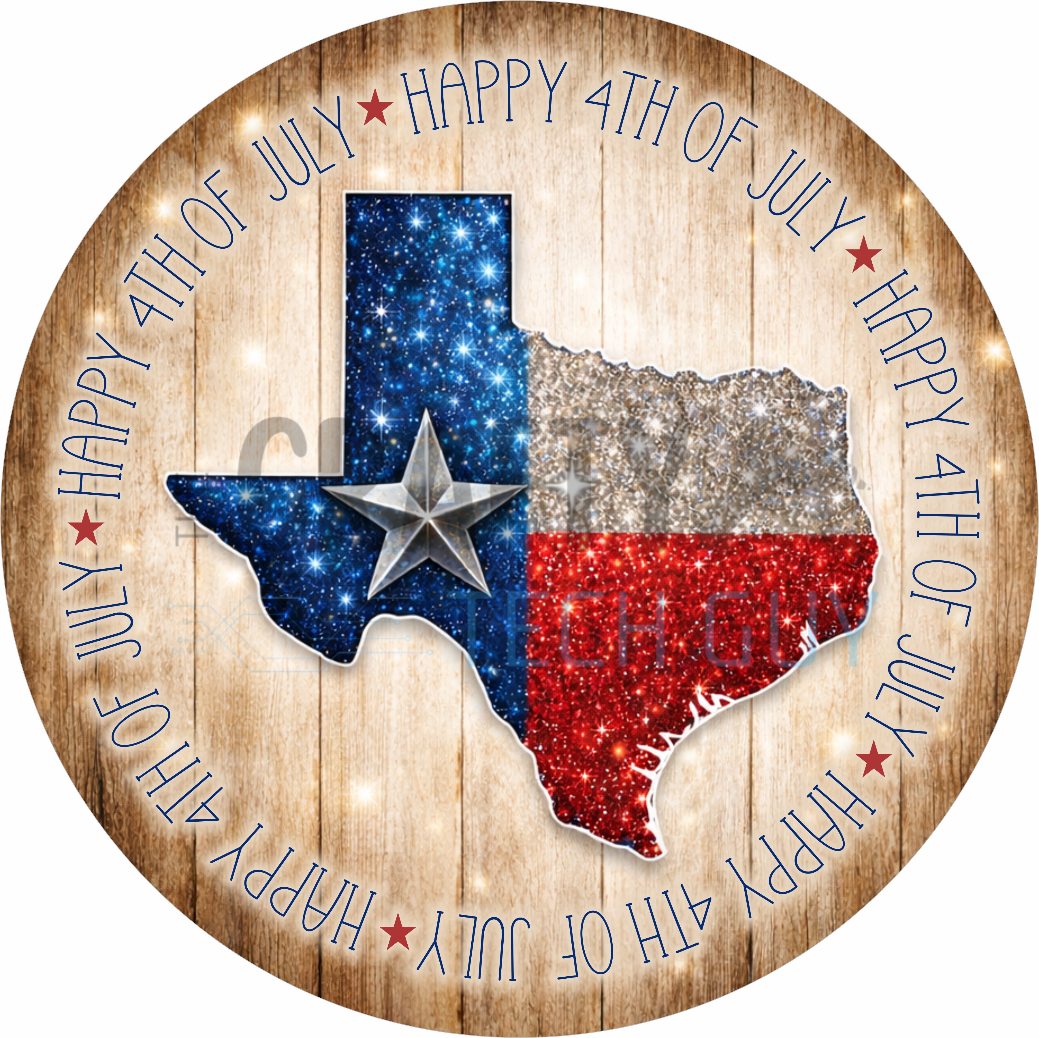 Texas 4th of July Patriotic Round Wreath Sign