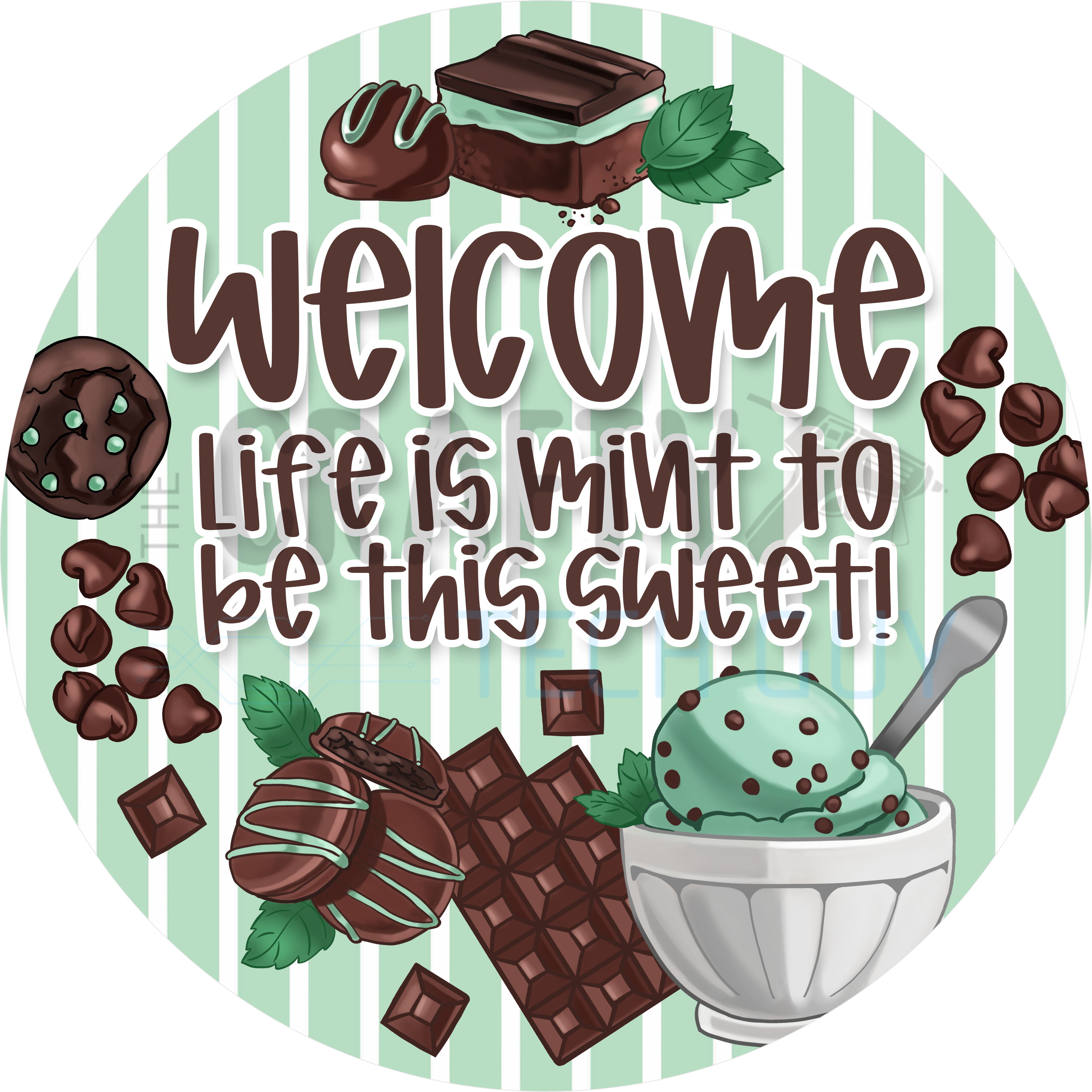 Mint Chocolate Welcome Sign – Sweet Kitchen & Front Door Décor with Mint Ice Cream and Candy Art