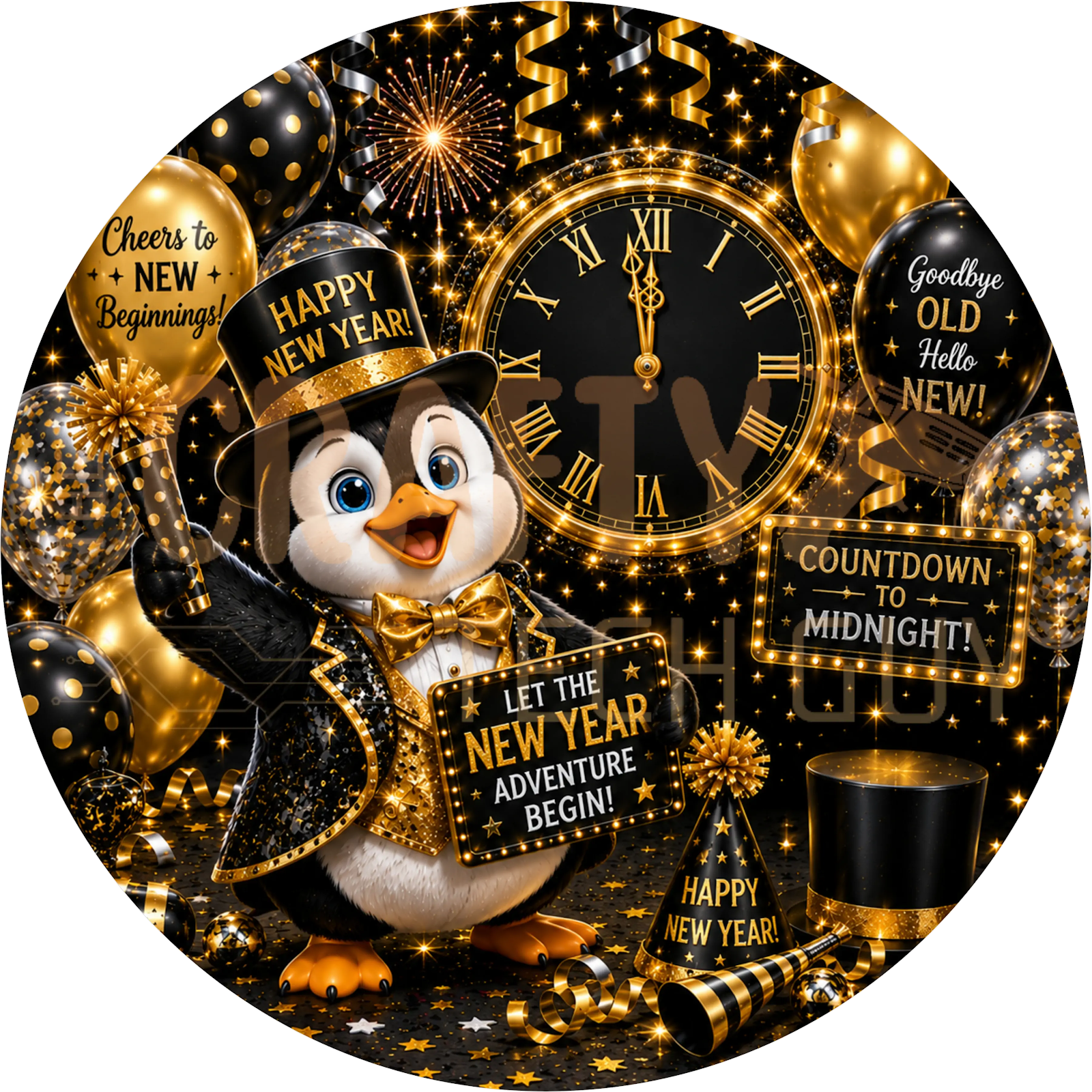 New Year's Eve Penguin Christmas Wreath Sign – Countdown Clock Design
