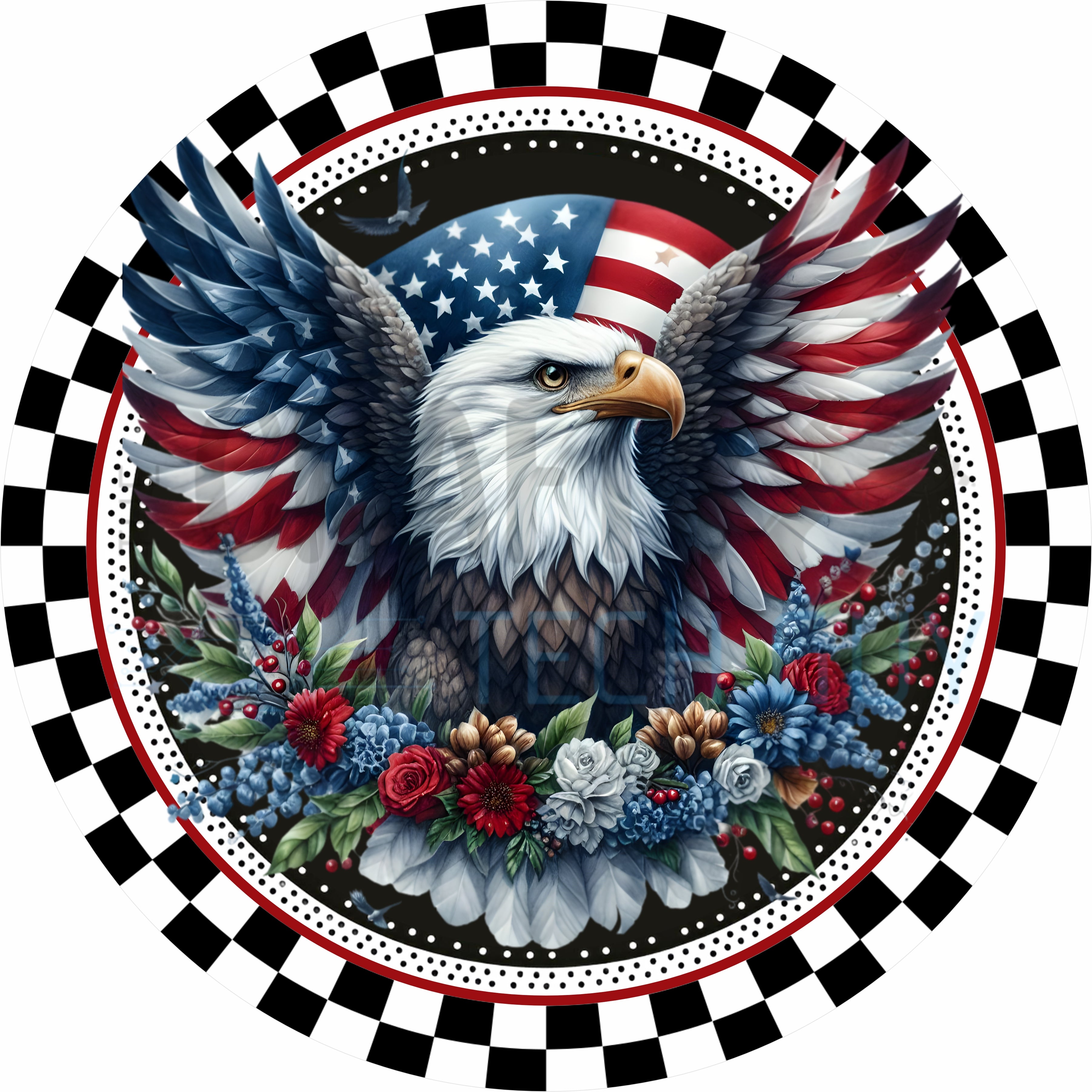 Patriotic Bald Eagle Round Wreath Sign – Red White & Blue Americana Door Decor – 4th of July Eagle Wreath Sign