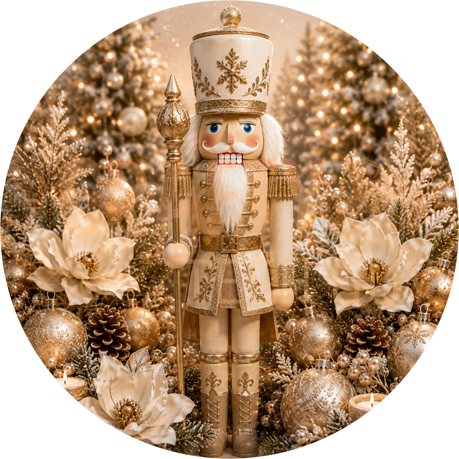 Gold Nutcracker Soldier Christmas Wreath Sign – Champagne Elegant Design