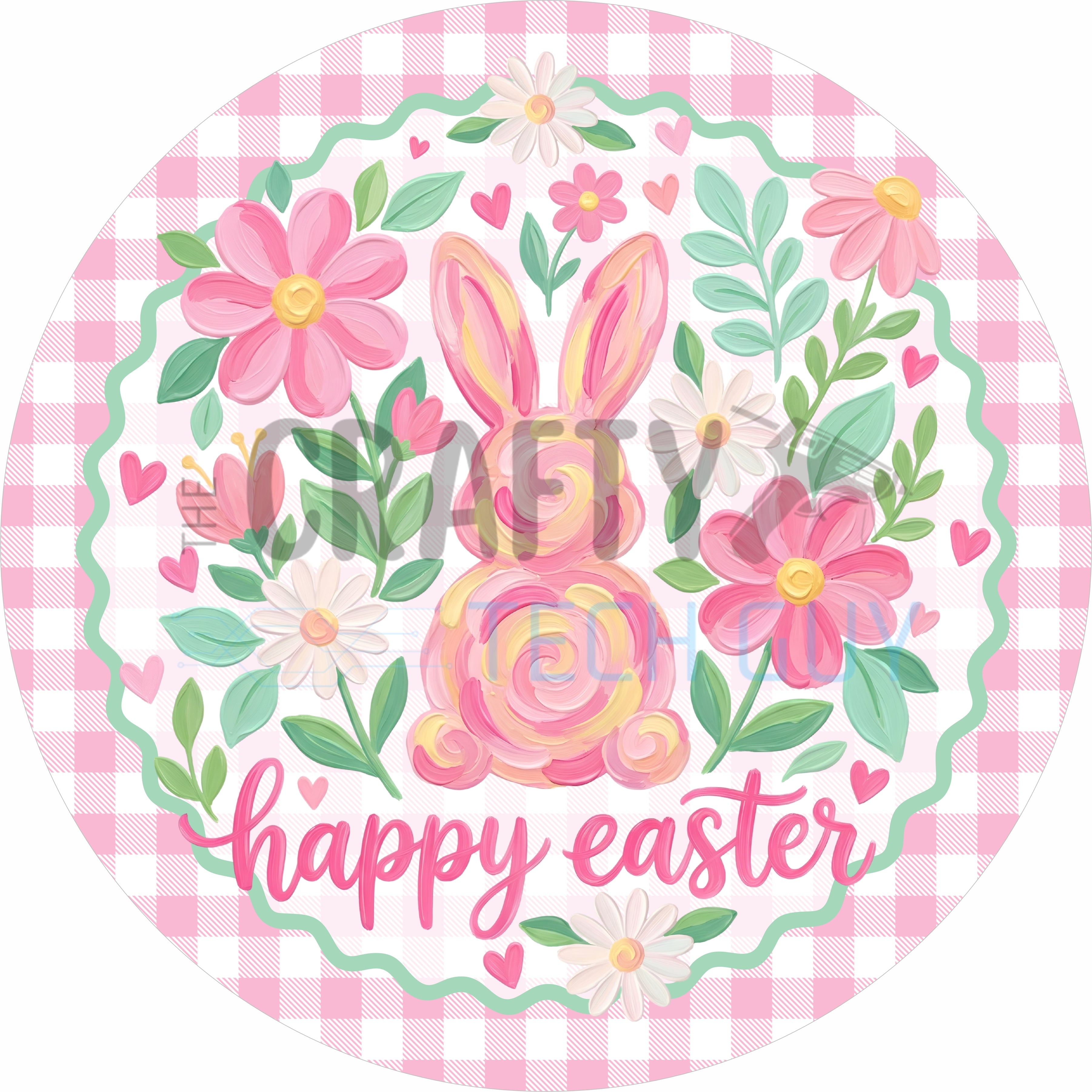 Floral Easter Bunny & Egg Round Wreath Sign