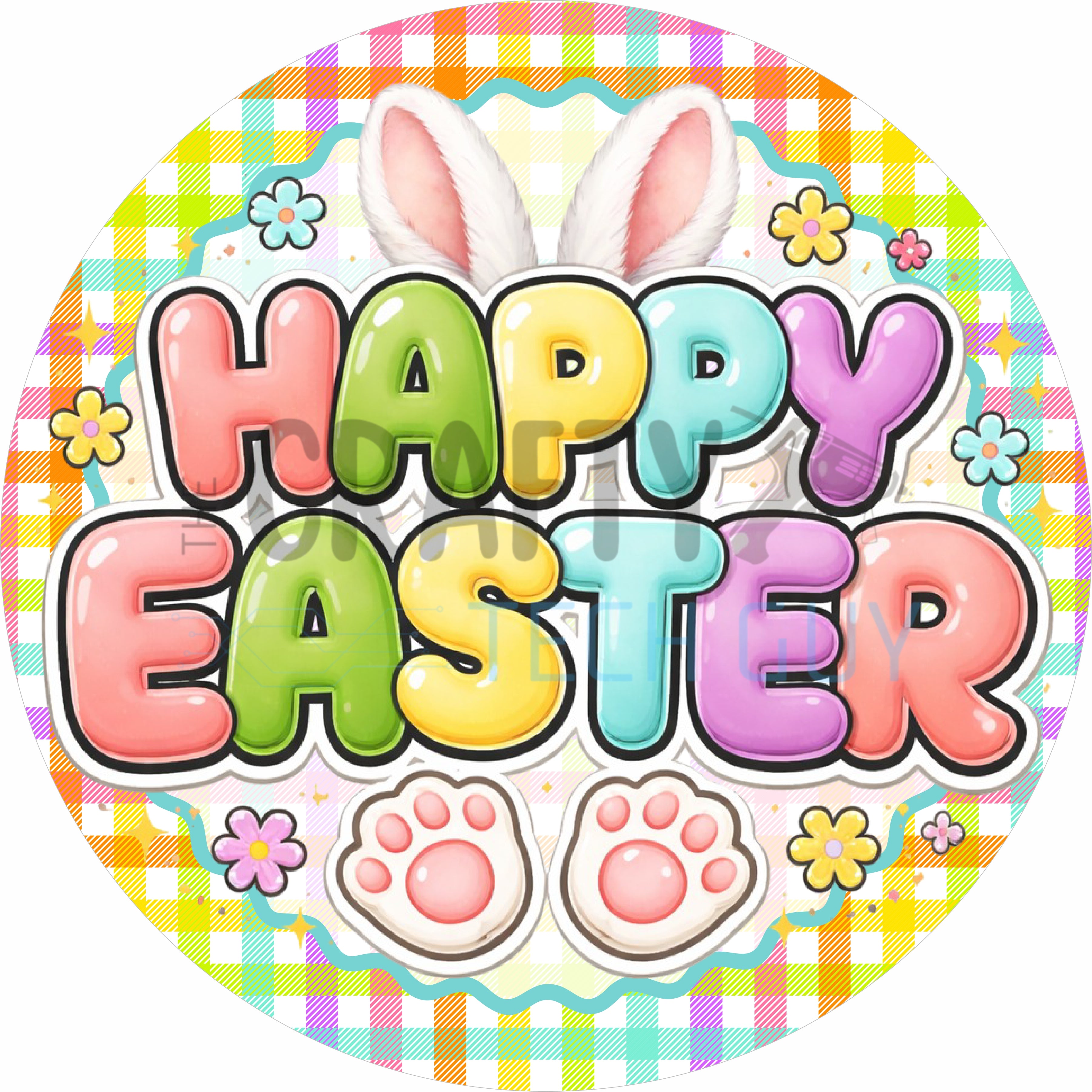 Happy Easter Bunny Round Wreath Sign