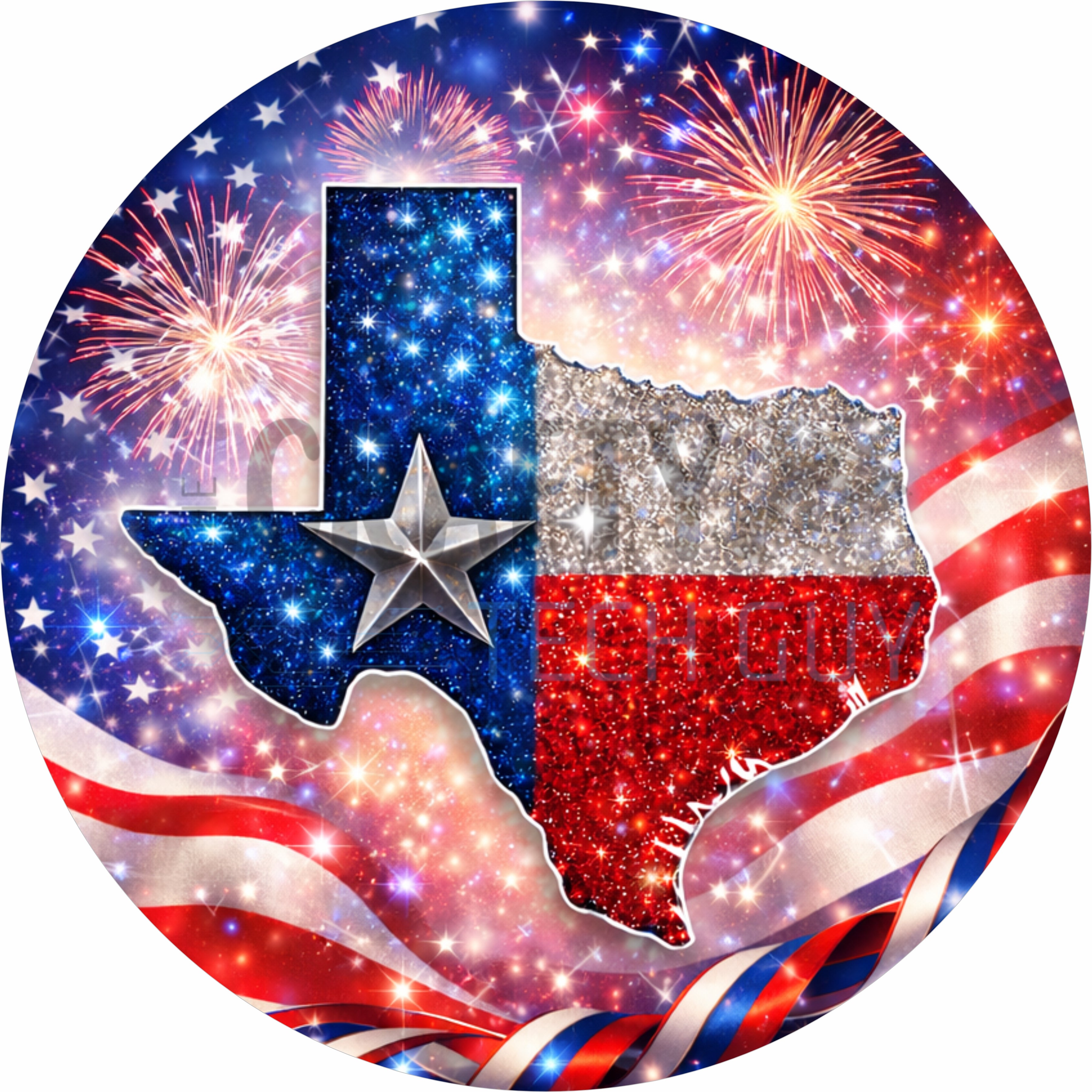 Patriotic Texas Fireworks Round Wreath Sign