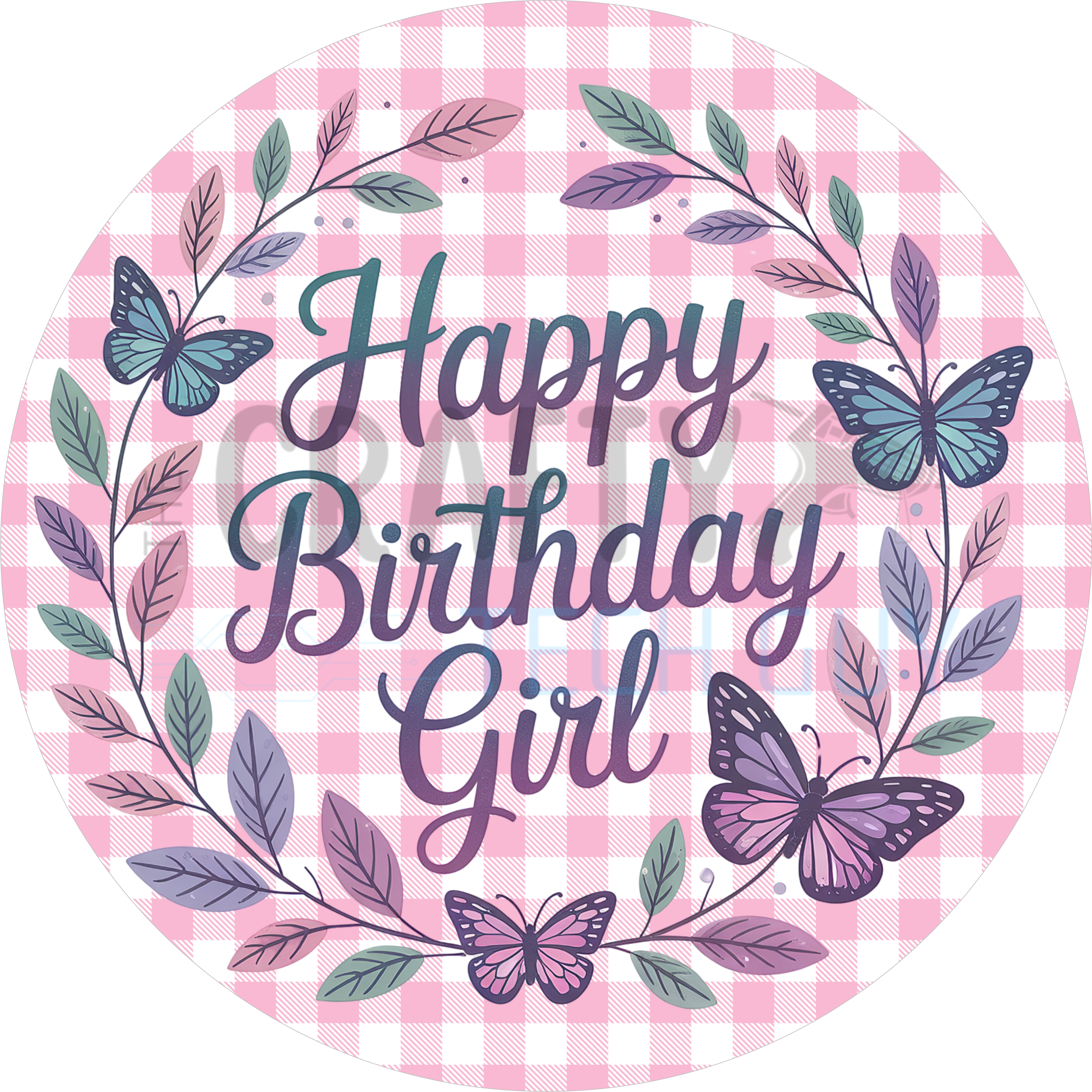 Happy Birthday Girl Butterfly Sign – Pink Gingham Birthday Décor for Parties & Photos